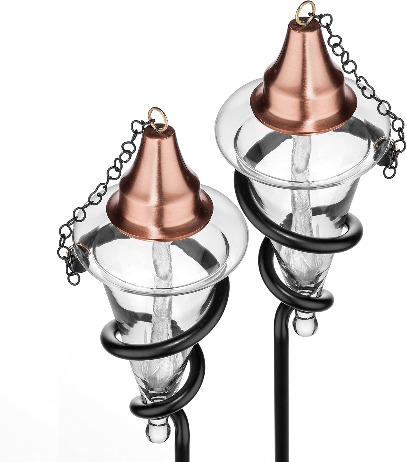 H Potter Glass Torches Garden Patio Deck Copper Tops Set of 2 Landscape Outdoor Lighting
