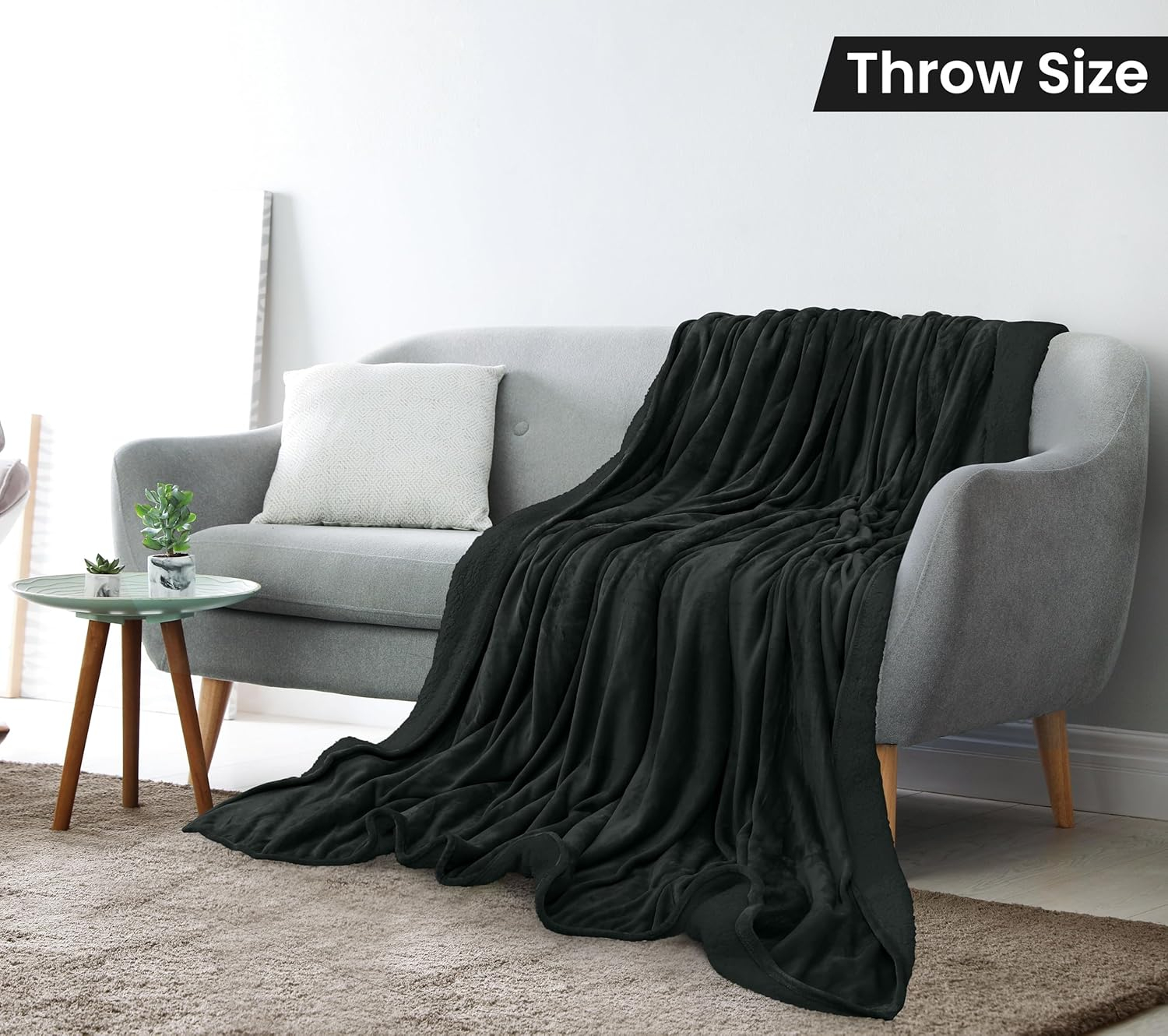 Utopia Bedding Sherpa Blanket Throw Size [Black, 50x60 Inches] - 480GSM Thick Warm Plush Fleece Reversible Blanket for Bed, Sofa, Couch, Camping and Travel