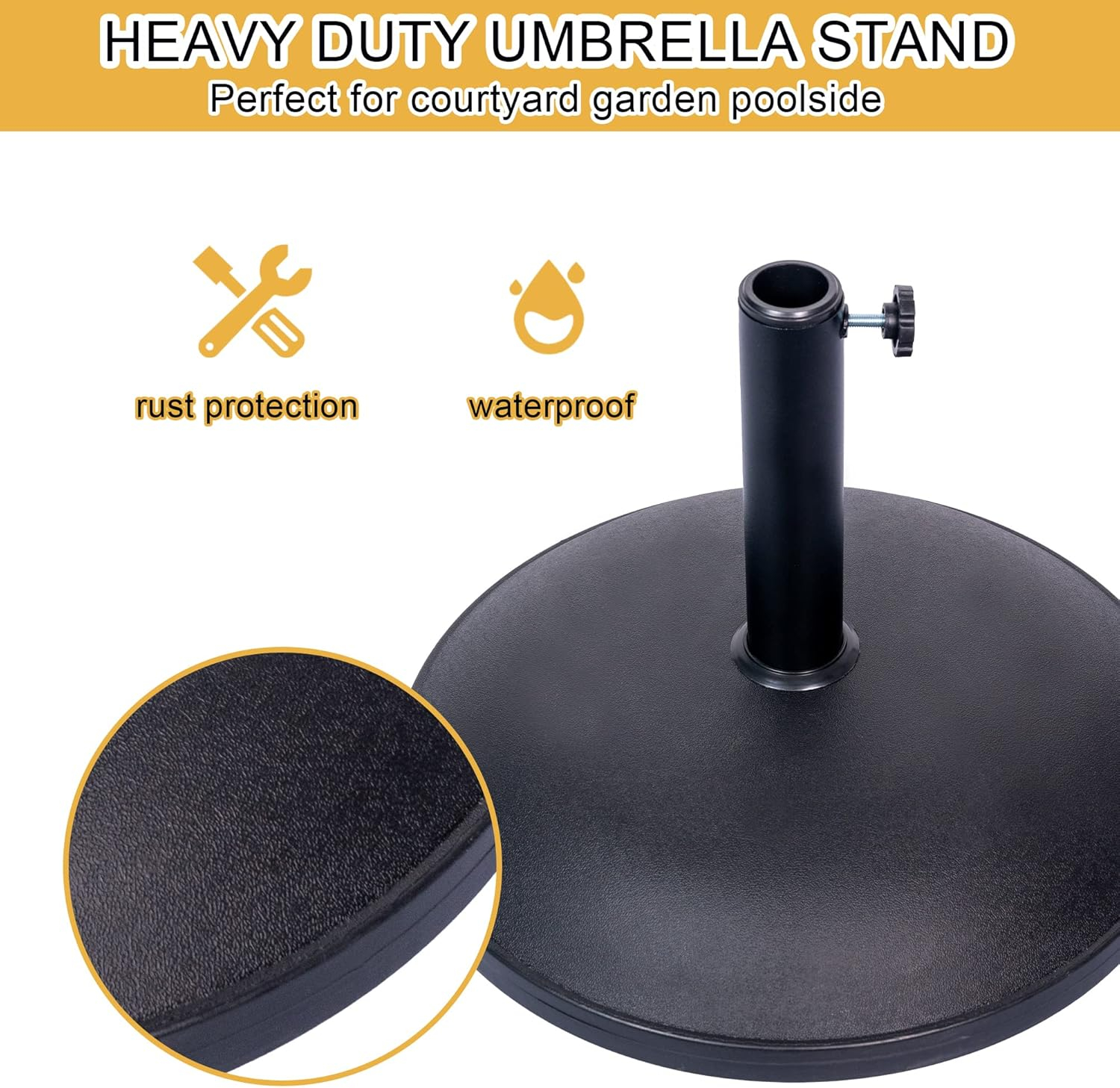 Outdoor 55lbs Heavy Duty Stand Concrete Umbrella Base with 4 Wheels Black for Patio Garden