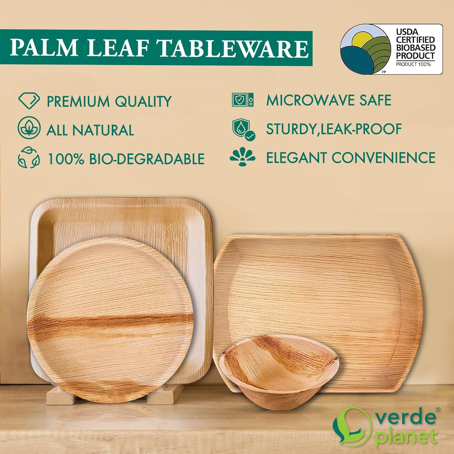 Eco-Friendly 6" Round Palm Leaf Disposable Plates, Pack of 25