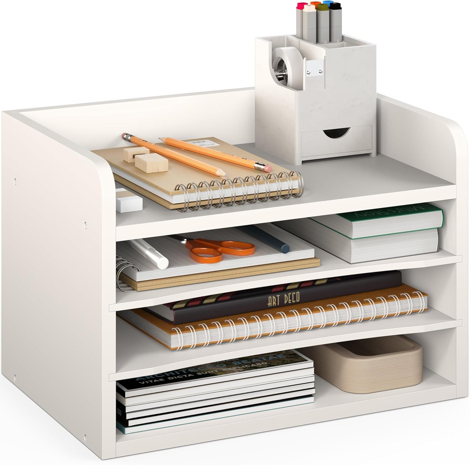 Ballucci 4-Tier Adjustable Desk Organizer Paper Sorter, Office Document Letter Tray, White