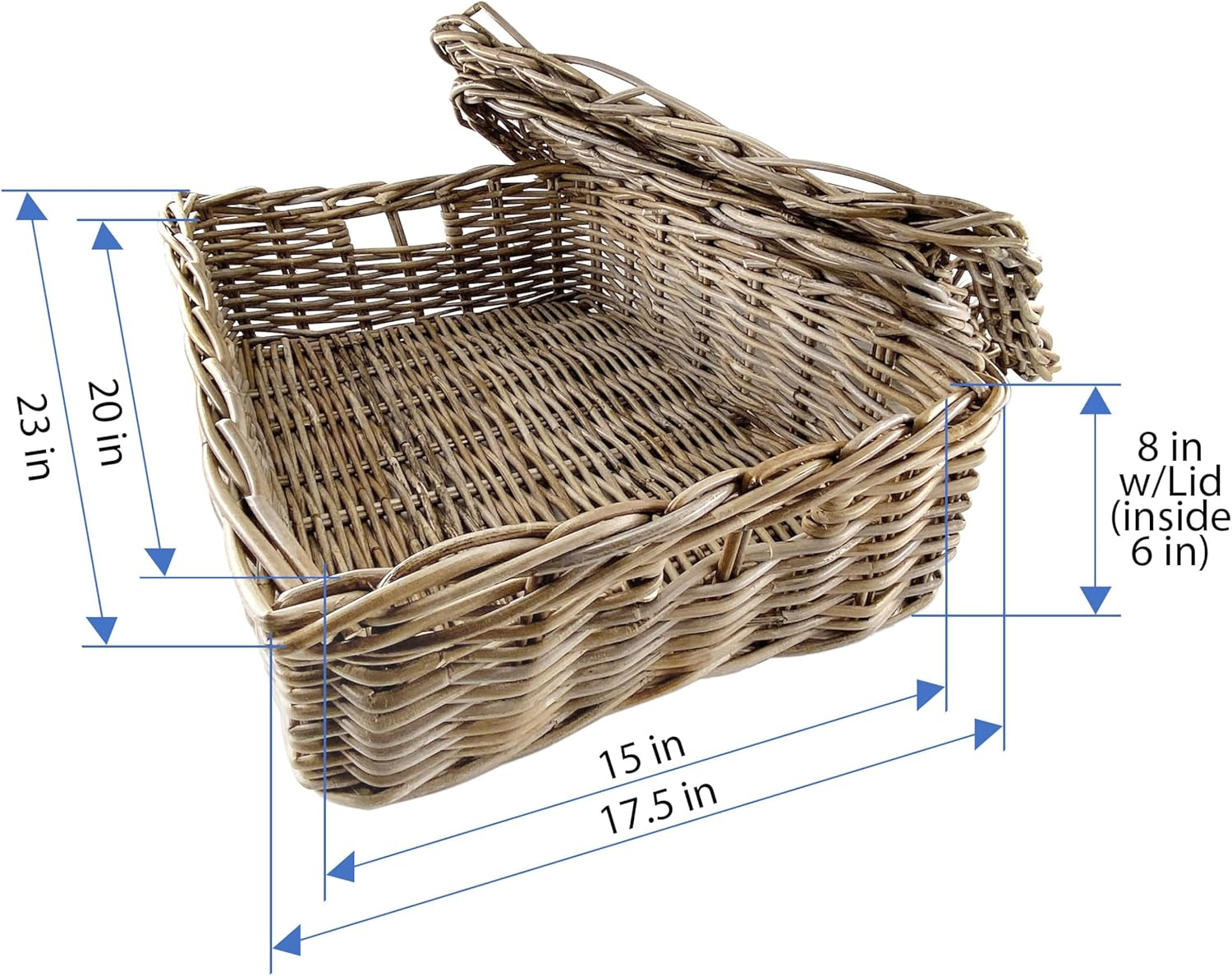 Kouboo Rectangular Underbed Storage Bin with Lid - Rattan Basket for Clothes, Blankets, Pillows - Lightweight Wicker Storage Unit - 8 in. H x 23 in. L x 17.5 in. W - from