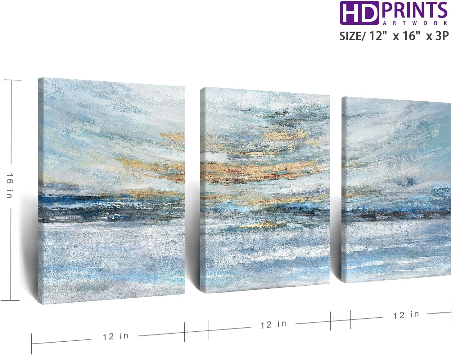 Abstract Coastal Sunrise Landscape Canvas Print in Blue and Gold