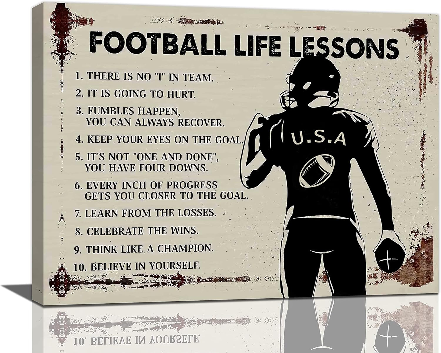 Inspirational Football Quotes Wall Art - Sports Player Boy Pictures, Life Lessons Canvas Painting Prints, Framed for Bedroom, School, Gym - 16"x12"