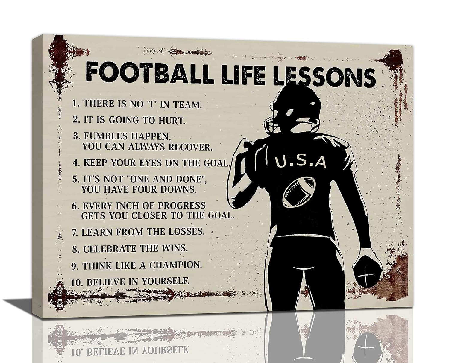 Inspirational Football Quotes Wall Art - Sports Player Boy Pictures, Life Lessons Canvas Painting Prints, Framed for Bedroom, School, Gym - 16"x12"