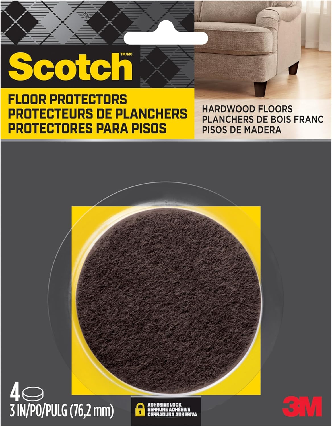 3 in. Brown Round Surface Protection Felt Floor Pads (4-Pack)