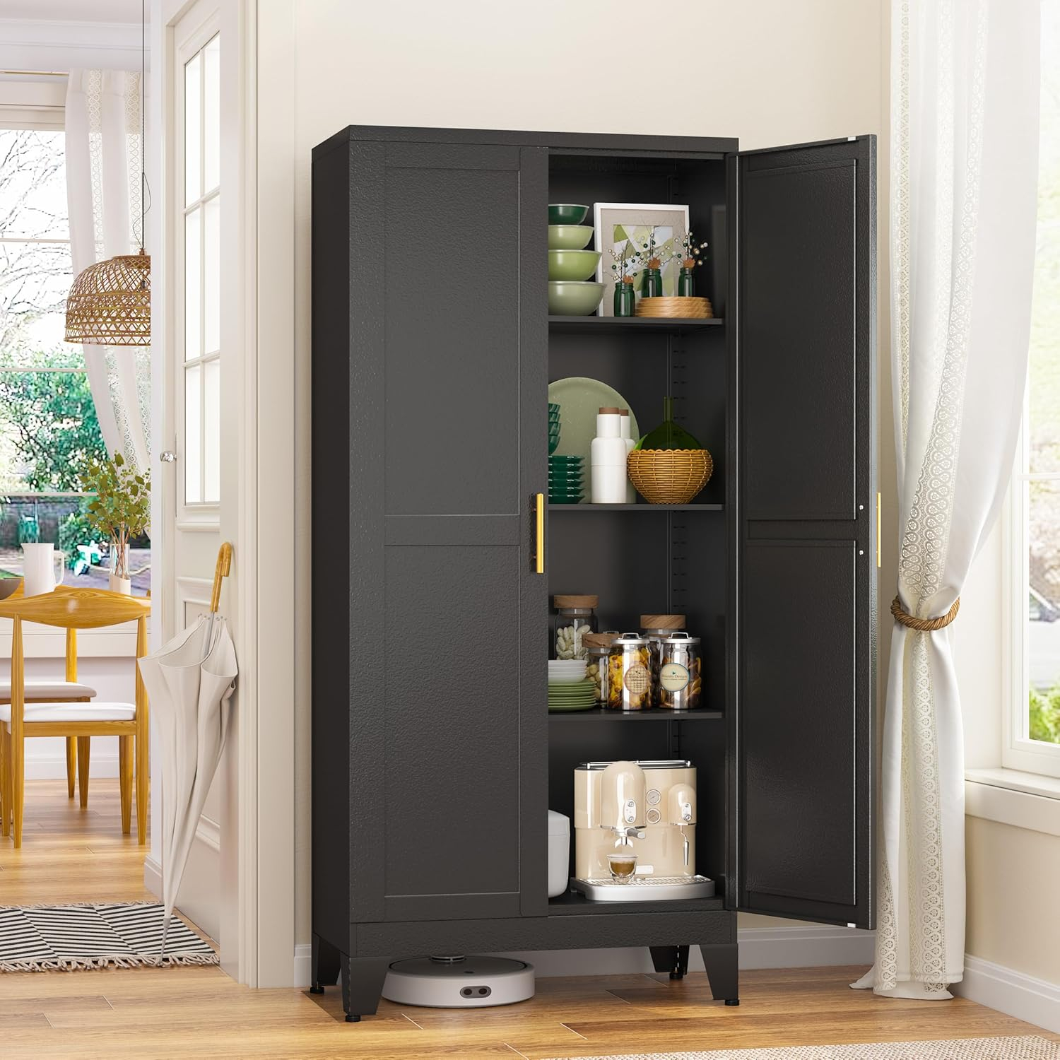 Kitchen Pantry Storage Cabinet, Freestanding Storage Cabinet with 4 Adjustable Shelves