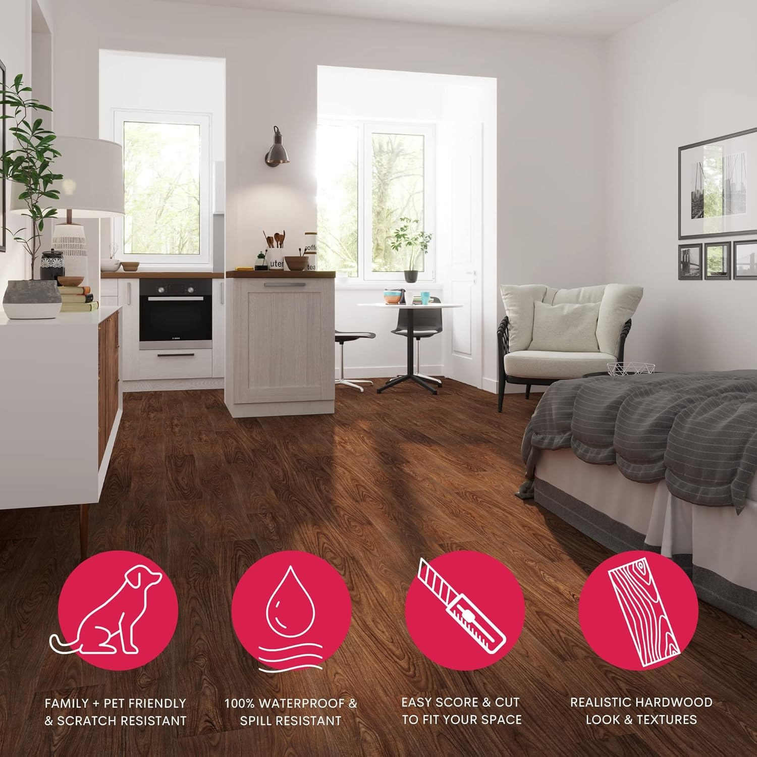 Lucida Surfaces BaseCore Chestnut Peel and Stick Vinyl Flooring Wood Look Planks 12 Pack (18sqft/Case)