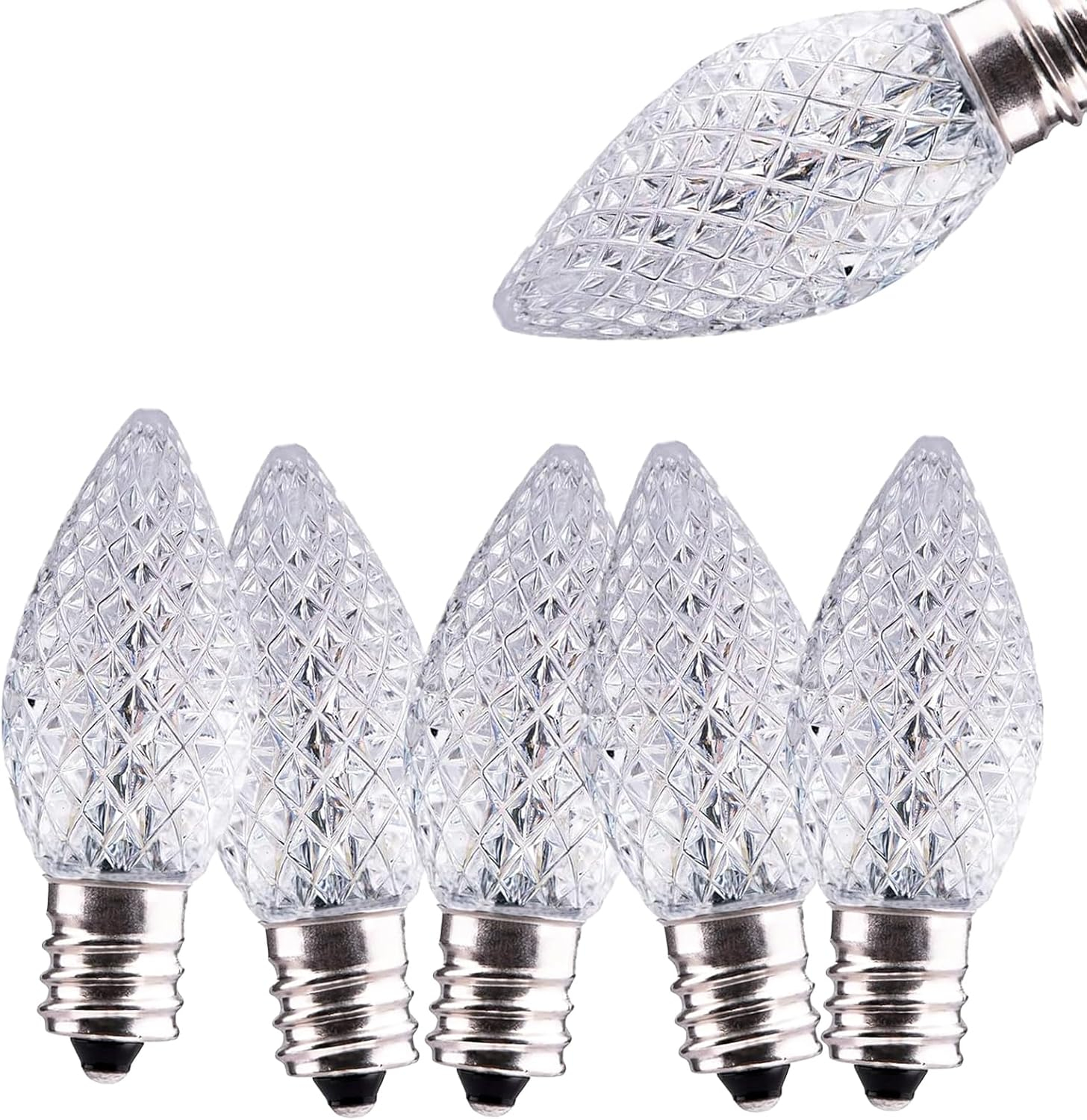 Novelty Lights 25 Pack C7 LED Twinkle Outdoor Christmas Replacement Bulbs, Warm White, C7/E12 Base White