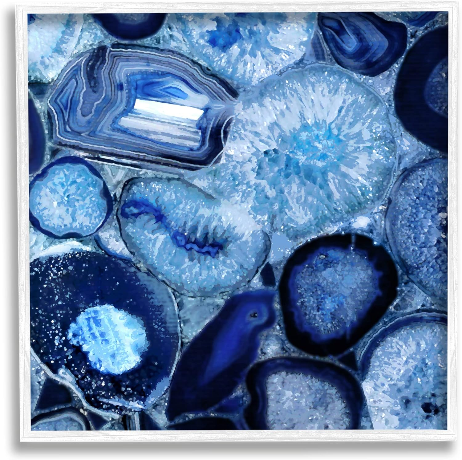 Stupell Agate In Blue Natural Geodes Abstract Painting White Framed Art Print Wall Art