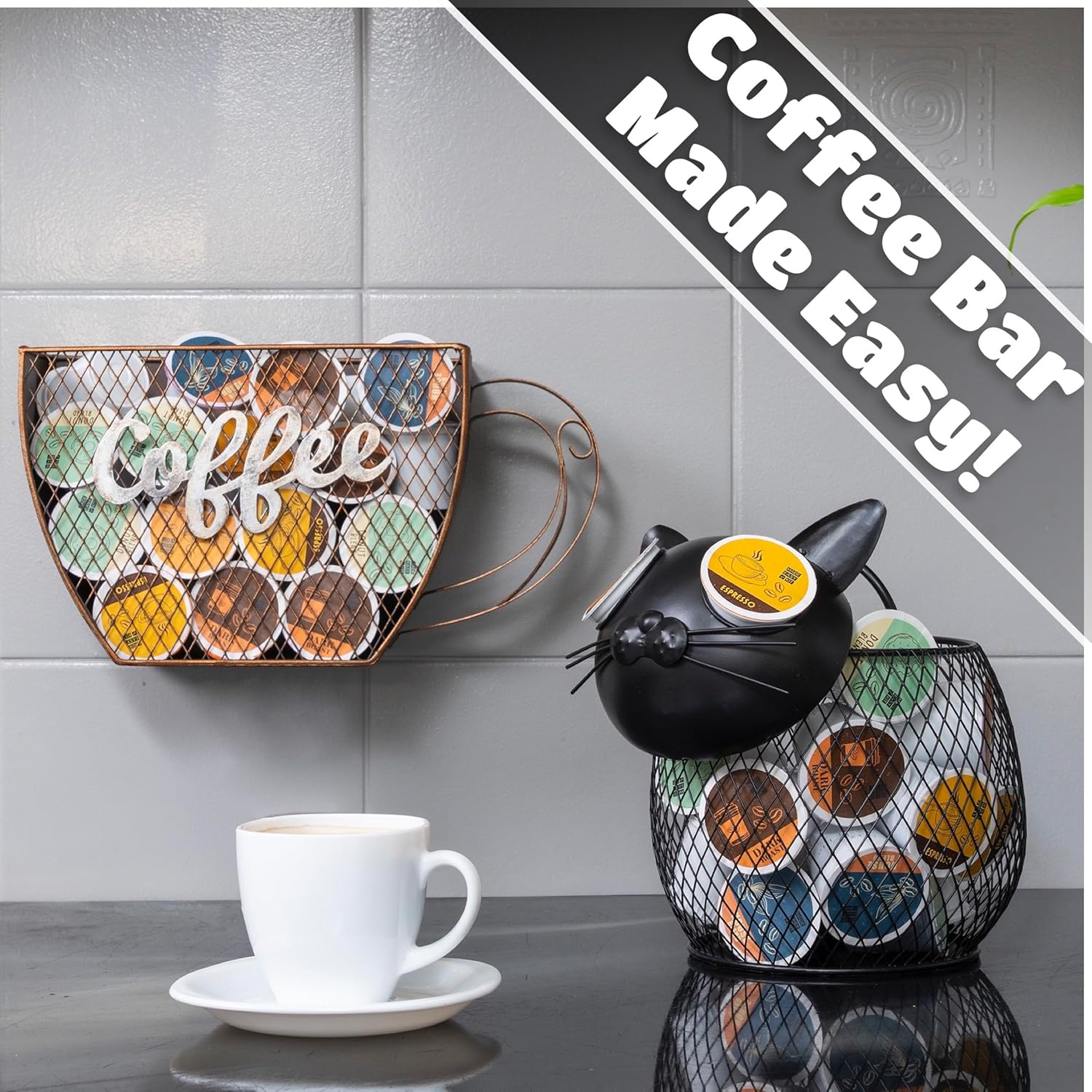 Made Easy Kit Coffee Pod Basket Organizer Useful Decor - Compatible with Keurig K-Cup Pods - Home Coffee Bar Functional Decoration - Café Station Countertop Freestanding Storage Accessory (Bunny)
