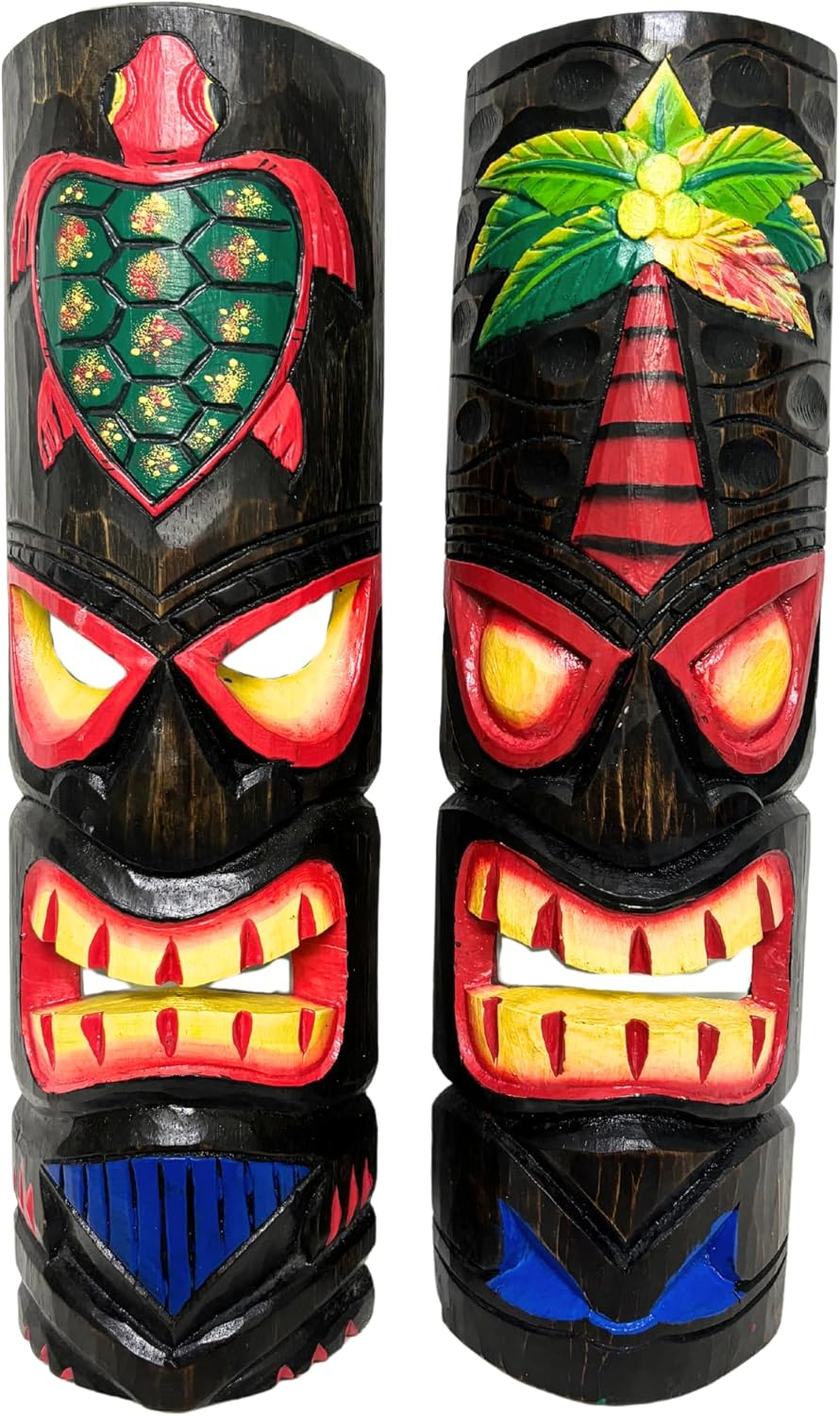 WorldBazzar 20" SET OF 2 HANDMADE TIKI MASK black color HAWAIIAN POLYNESIAN WALL ART TRIBAL BAR TROPICAL