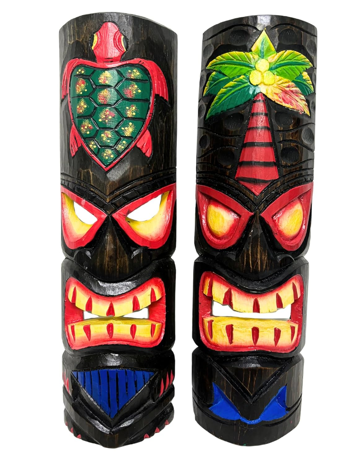 WorldBazzar 20" SET OF 2 HANDMADE TIKI MASK black color HAWAIIAN POLYNESIAN WALL ART TRIBAL BAR TROPICAL