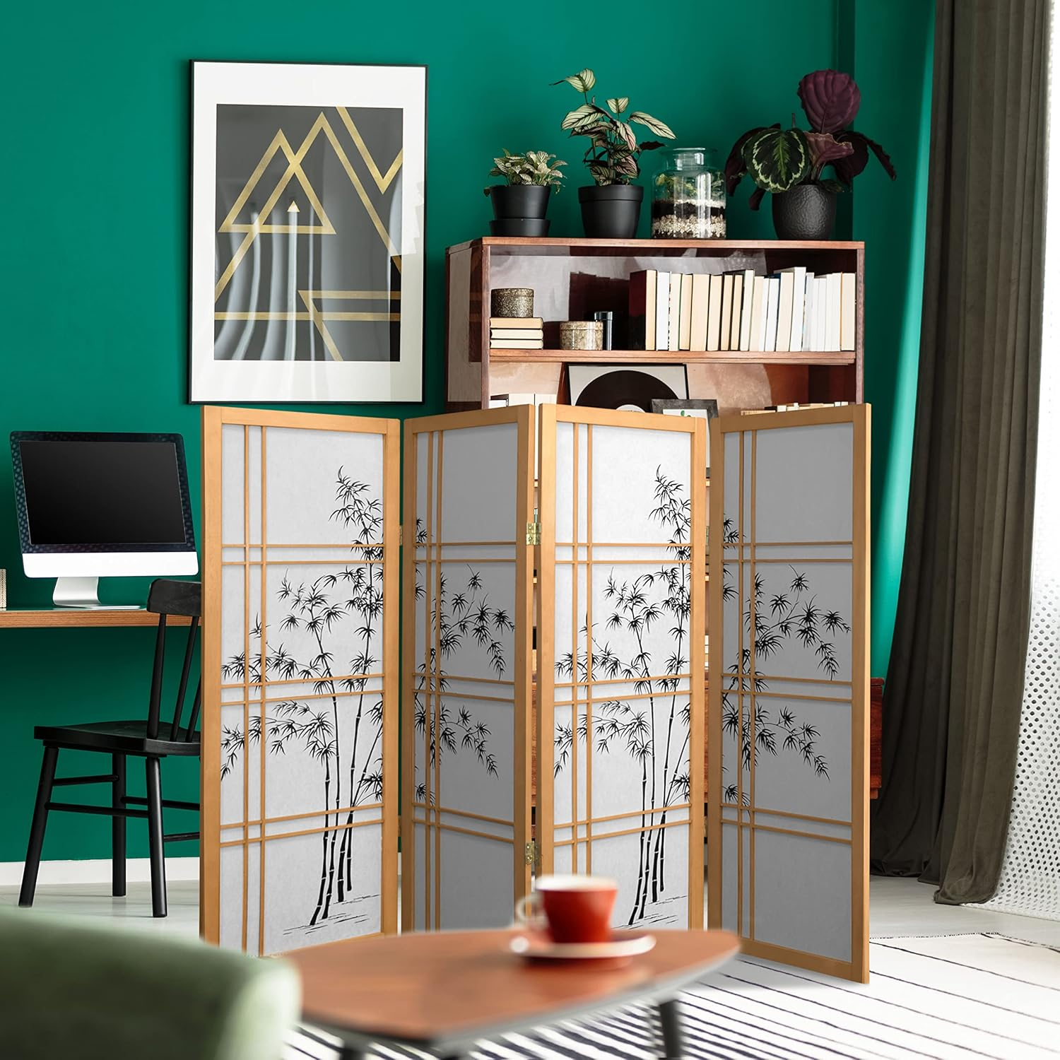Oriental Furniture 4 ft. Tall Bamboo Tree Shoji Screen - Natural - 4 Panel