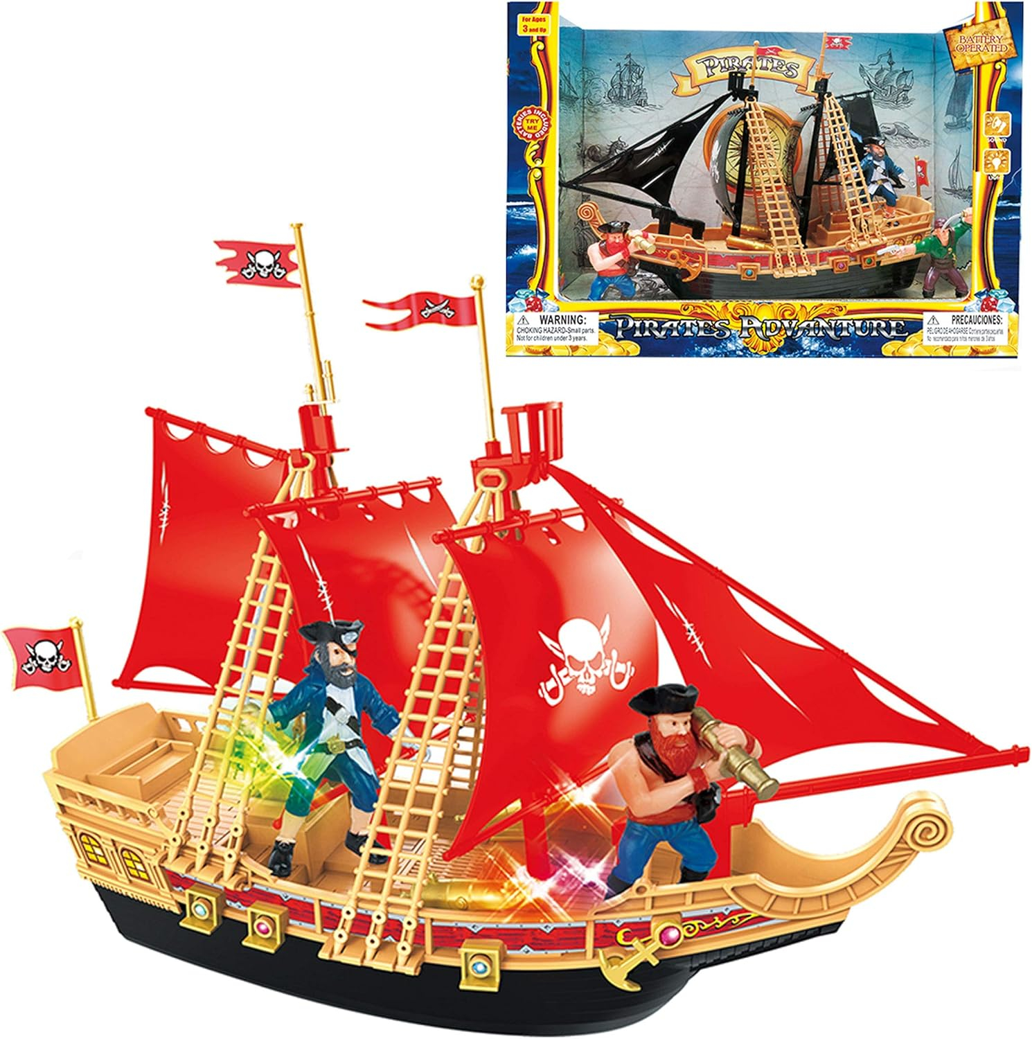 Mozlly Pirate Ship Toy Playset with Lights and Sound, 11.5 inches, Child