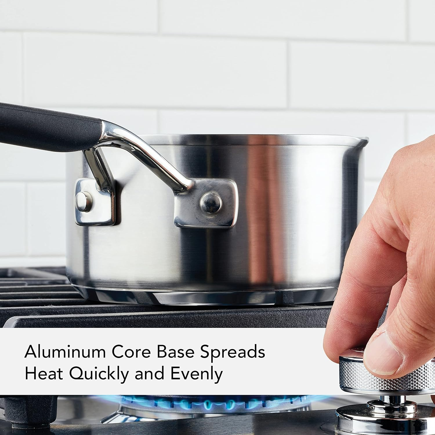 KitchenAid Stainless Steel Induction Saucepan with Pour Spouts, 1 Quart, Brushed Stainless Steel