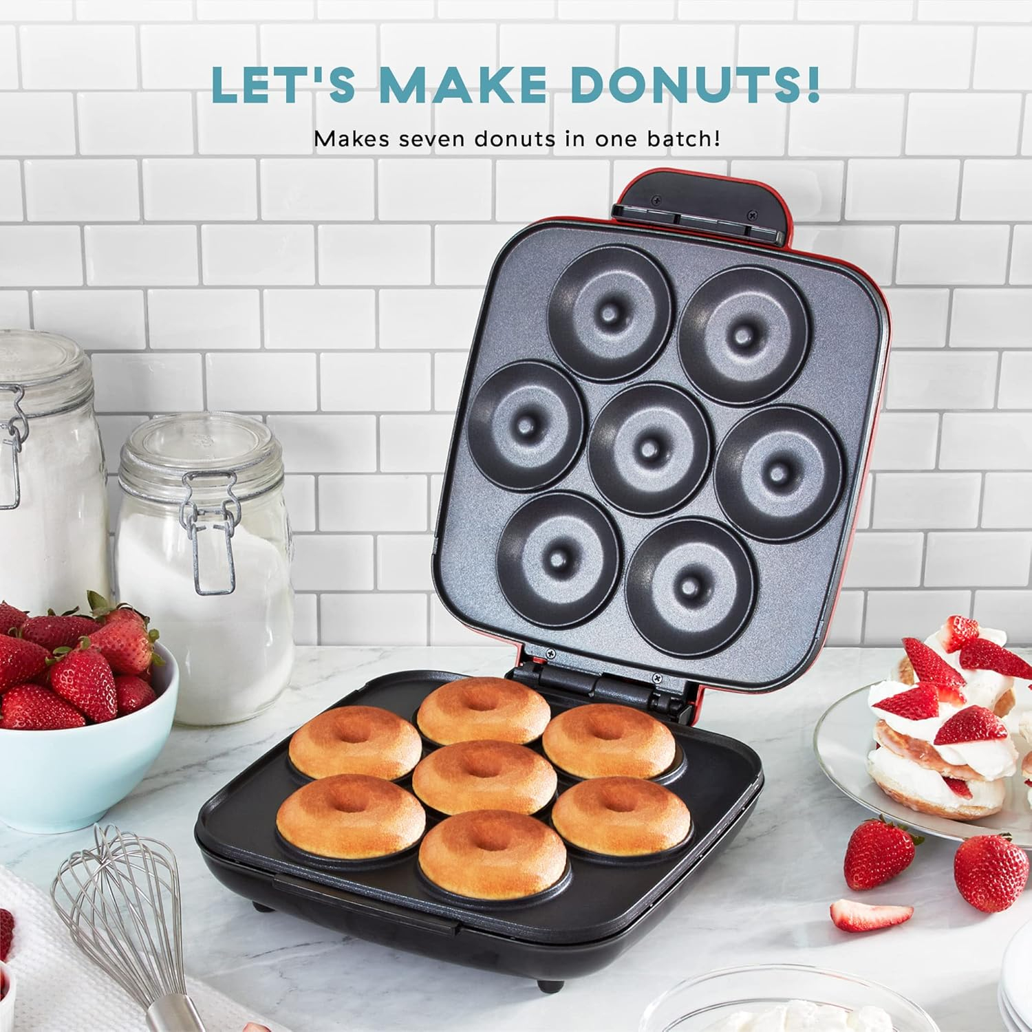 Delish By Dash Donut Maker for Snacks, Dessert, and More - Red