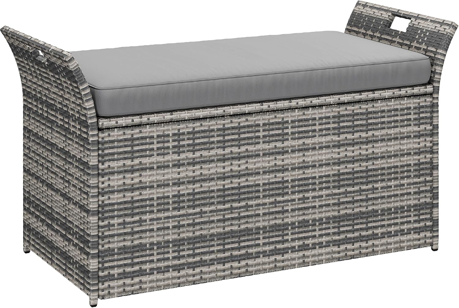 Gray Wicker and Polyethylene Outdoor Storage Bench with Cushion