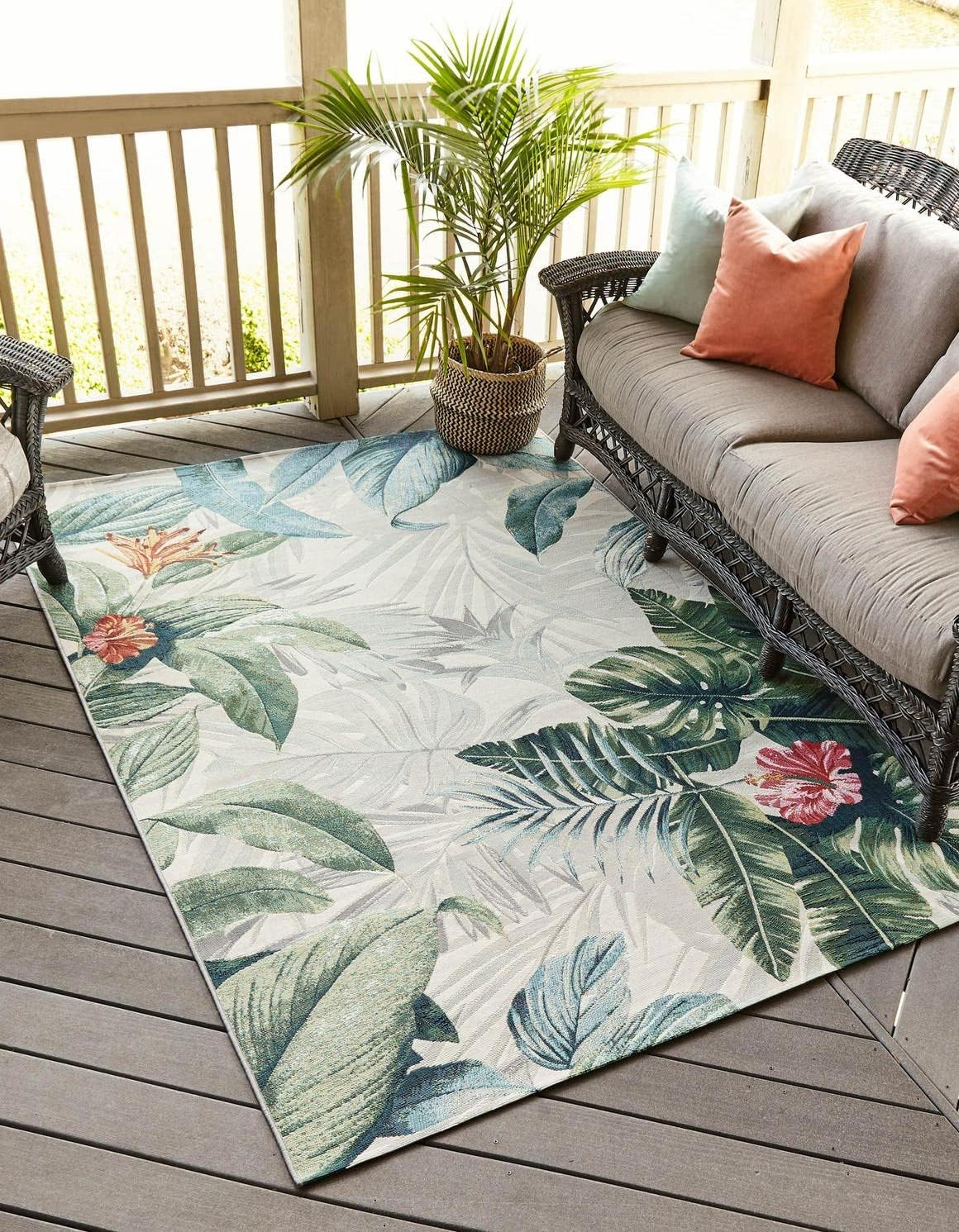 Unique Loom Outdoor Botanical Collection Area Rug - Kula (10' x 14' 1" Rectangle, Multi/ Gray)