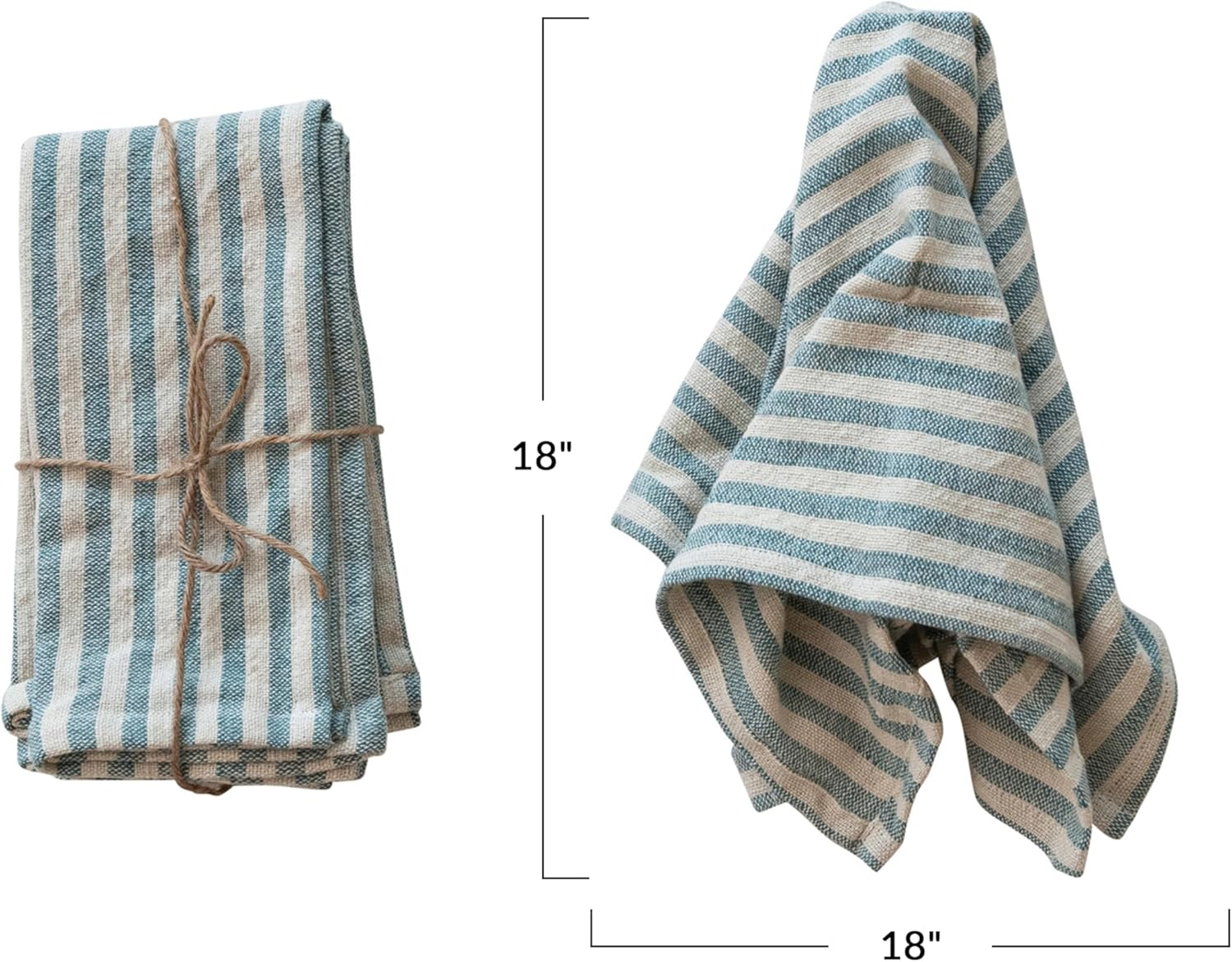 Blue and Natural Striped Cotton Napkins with Ruffle, Set of 4