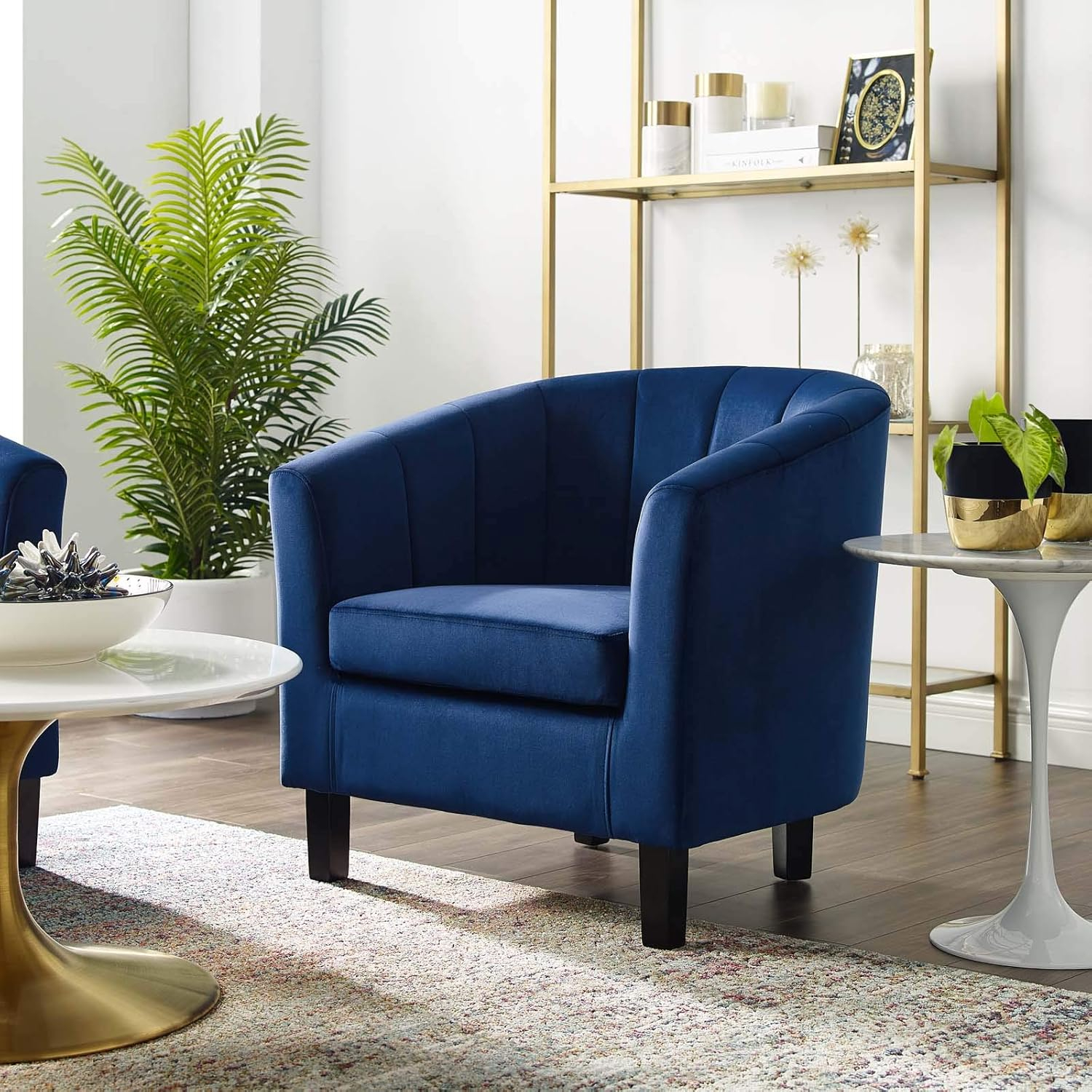 Modway Prospect Channel Tufted Performance Velvet Armchair in Navy