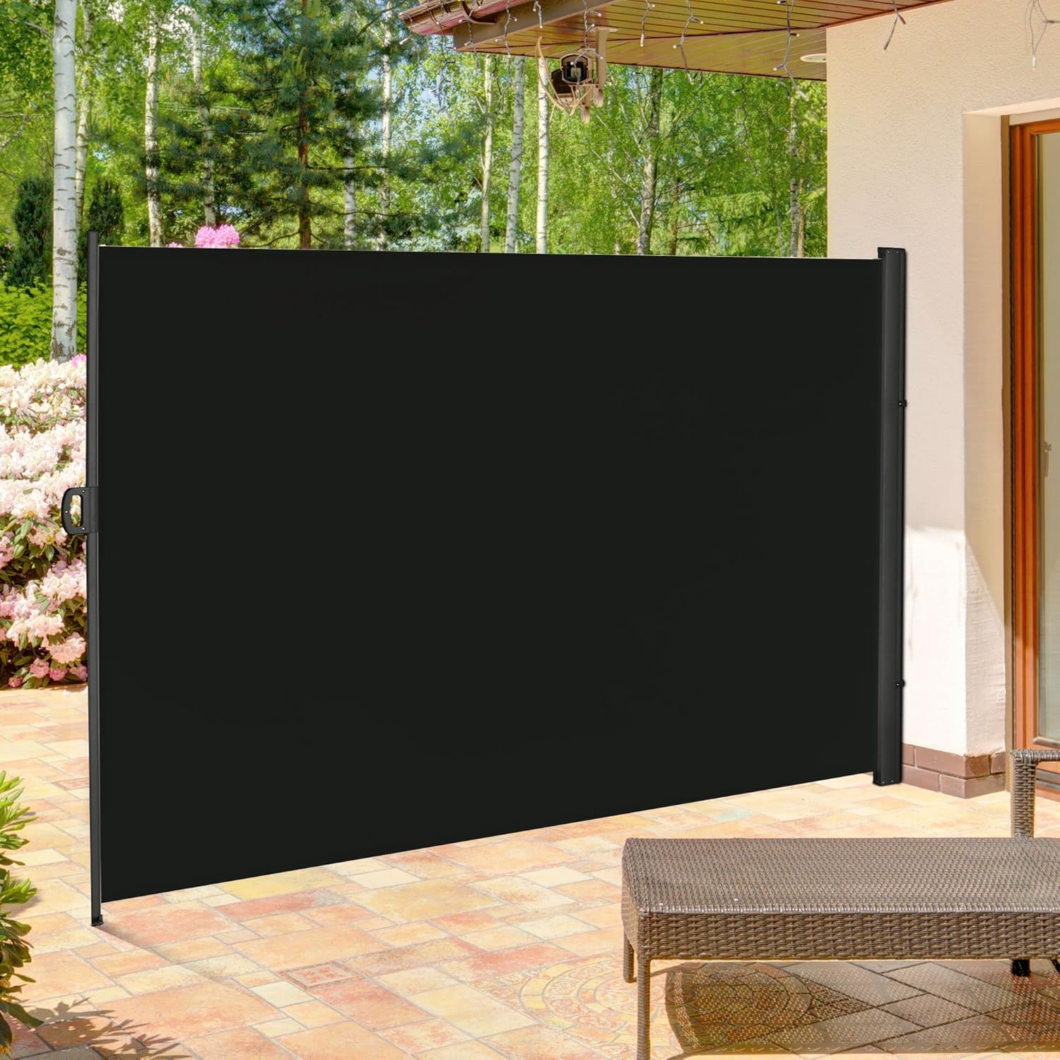Black Retractable Outdoor Privacy Screen with Steel Housing
