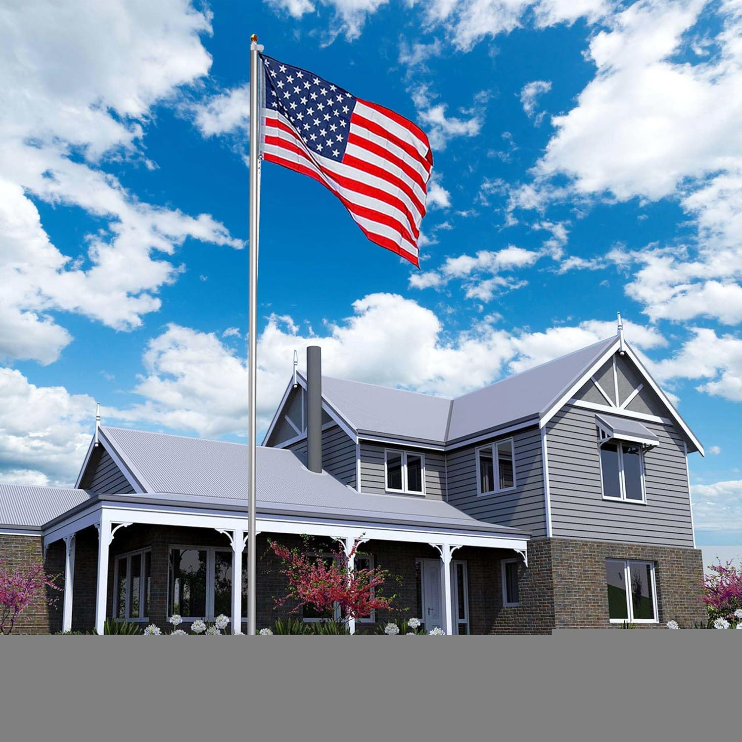 Yescom Bravery 20 Ft Aluminum Sectional Flagpole Kit 3'x5' US Flag Gold Ball Kit Hardware Outdoor Garden Halyard Pole