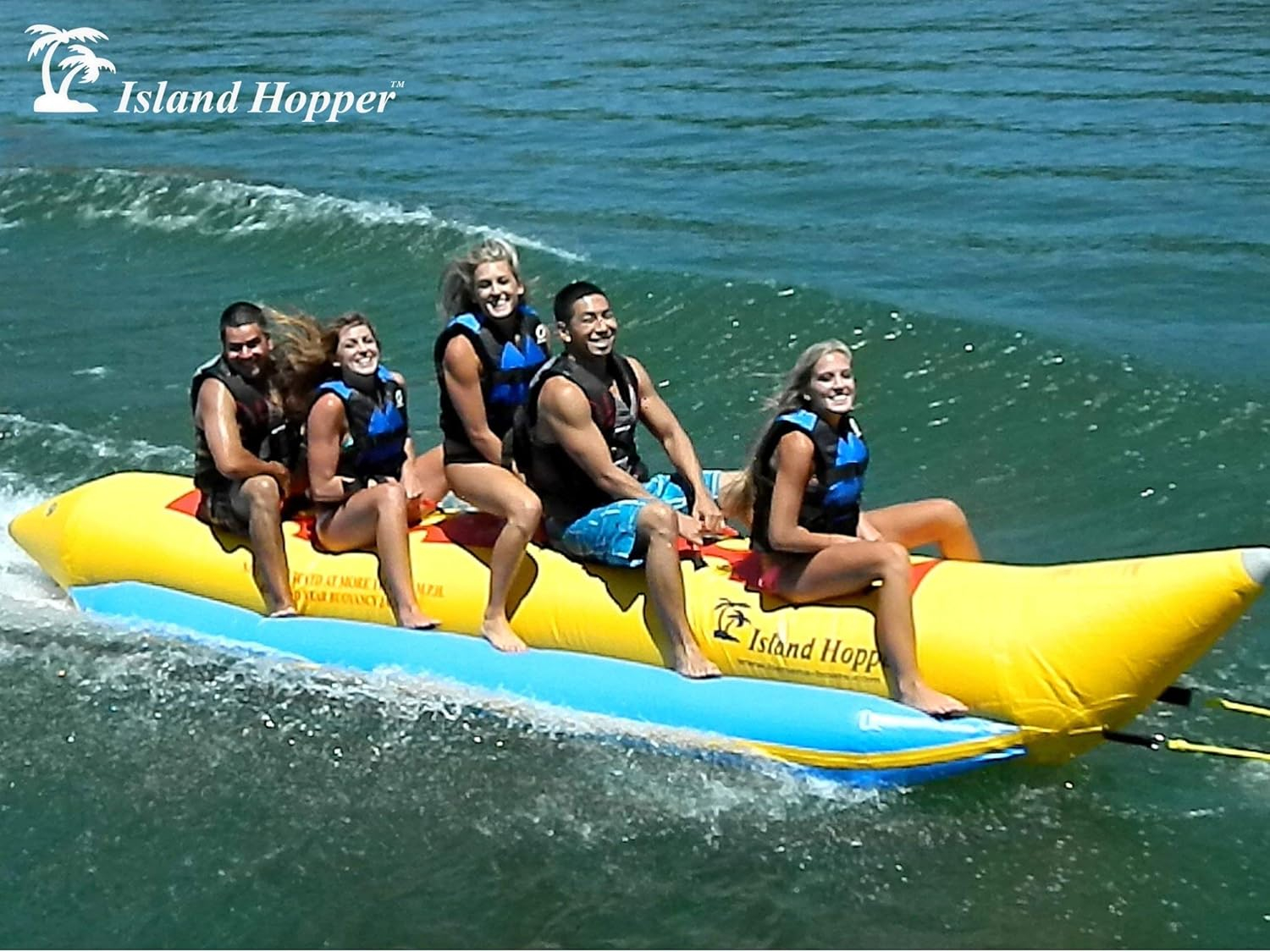 Island Hopper Heavy Recreational 5 Passenger Banana Boat, Yellow, Inflatable Water Sports Equipment, 18ft