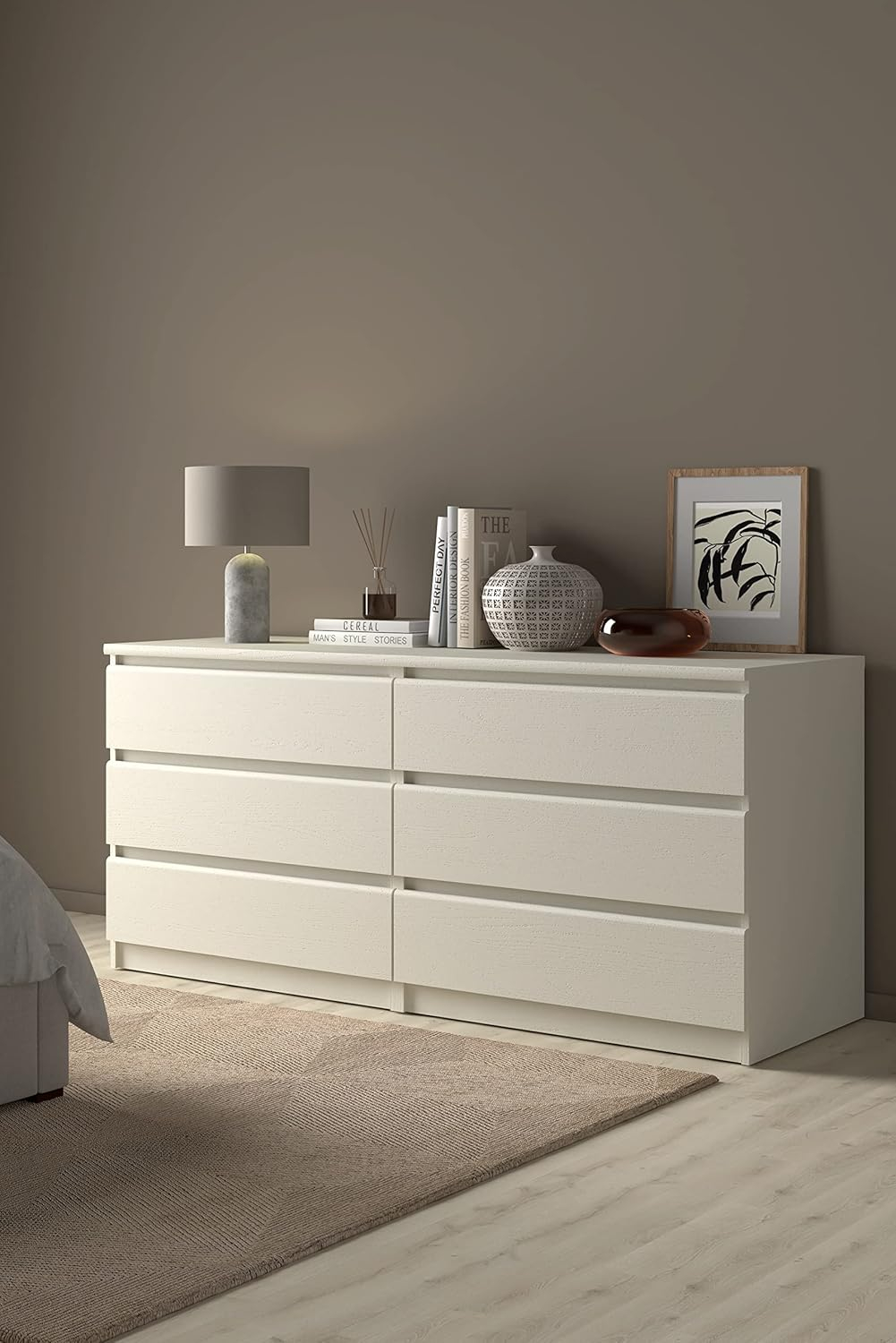 Tvilum Scottsdale 6 Drawer Double Dresser for Adults, White Woodgrain