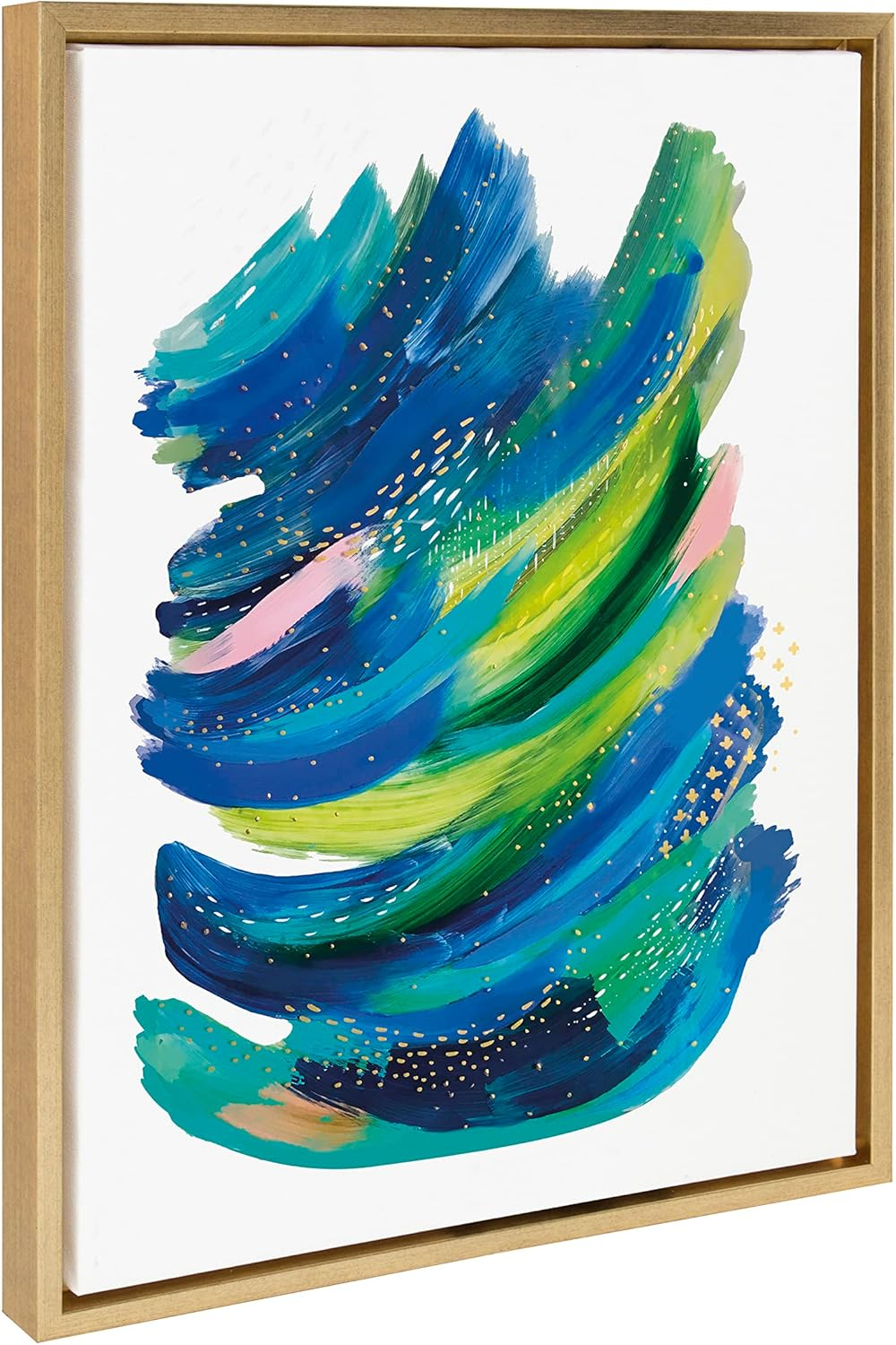 Kate and Laurel Sylvie Bright Abstract 2 Framed Canvas Wall Art by Jessi Raulet of Ettavee, 18x24 Gold, Modern Colorful Brushstrokes Art for Wall