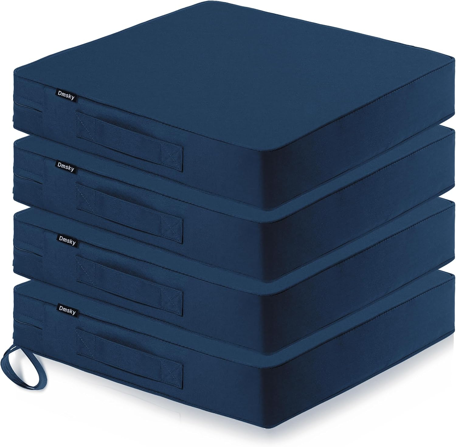 Dmsky Patio Chair Cushion,19 x 19 x 3.7 Inch Outdoor Chair Cushions for Patio Furniture,Waterproof Seat Cushions with Ties, Garden Sofa Couch Chair Pads with Handle Set of 2(Blue)…