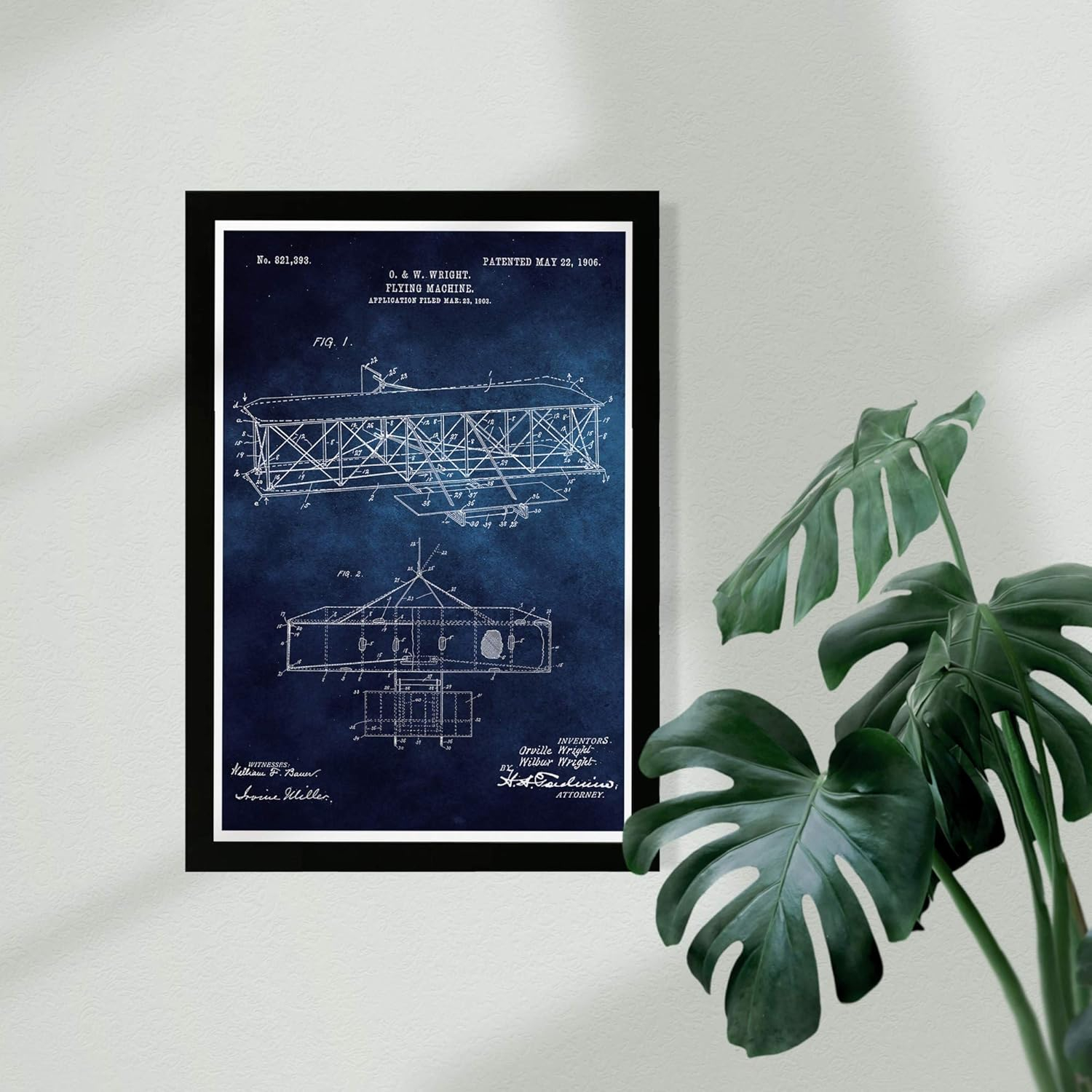 Blue and White Framed Airplane Print for Kids Room