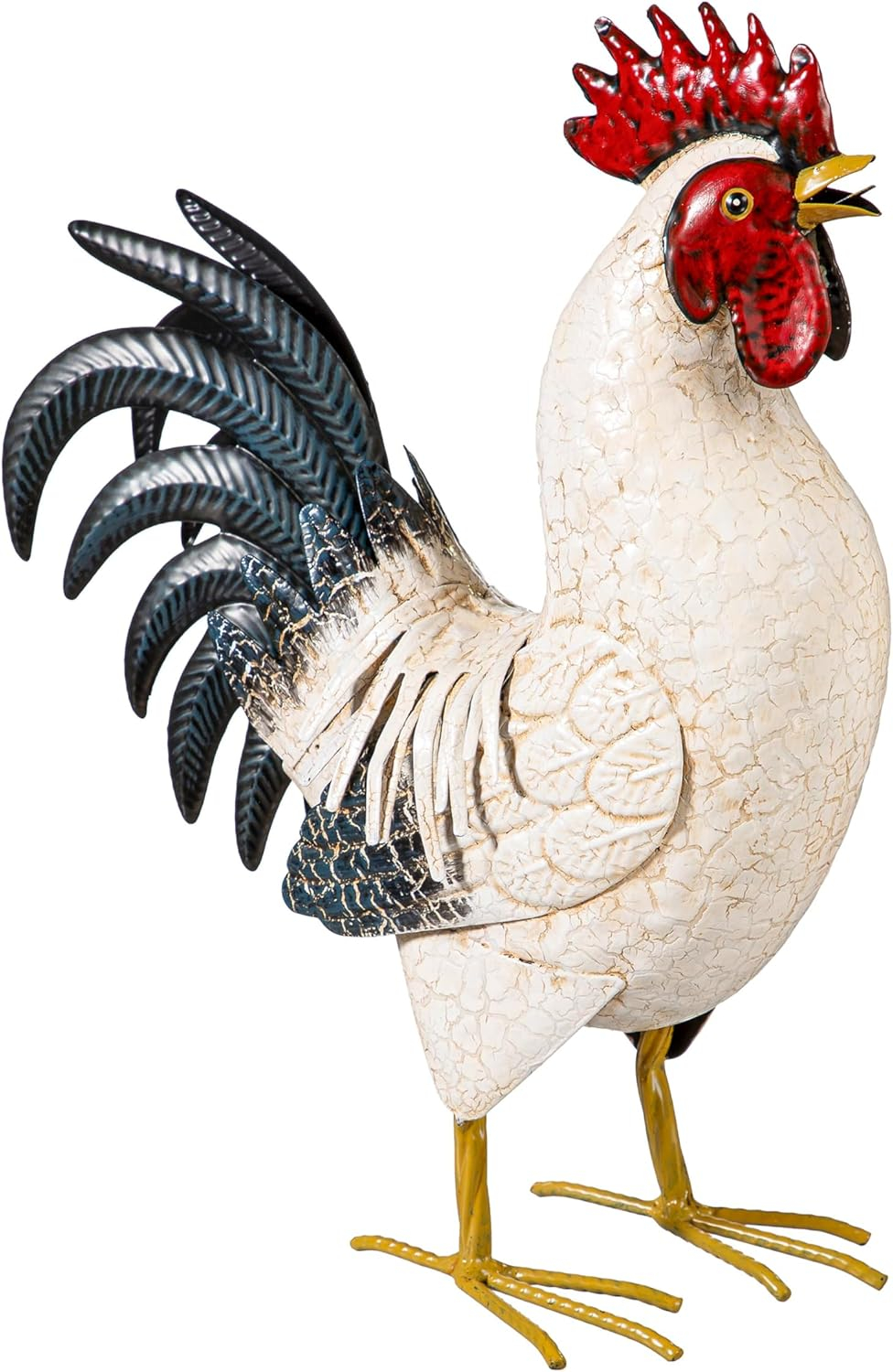 14 in. H Metal Rooster with Light Feathers Garden Statue