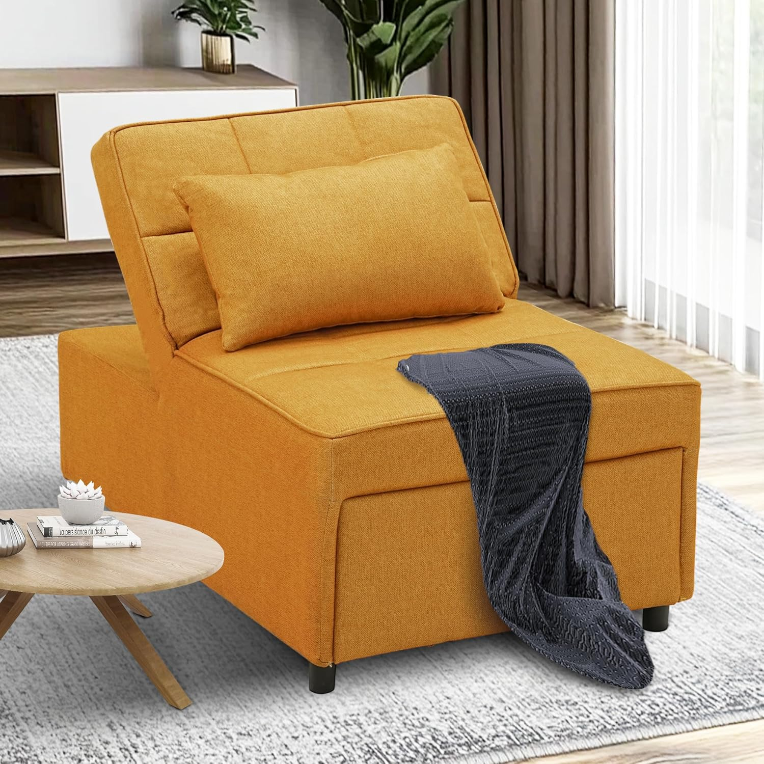Ainfox 4-in-1 Convertible Sleeper Chair Bed Pull Out Sofa Bed Chaise Lounge for Home Office, Grey