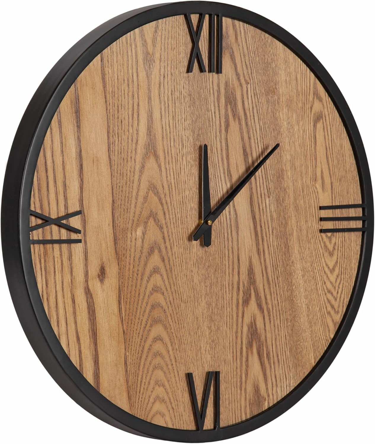 Kate and Laurel Pronte Modern Round Wood and Metal Wall Clock, 22 Inch Diameter, Rustic Brown and Black, Decorative Minimal Clock for Bedroom, Entryway, or Living Room Decor