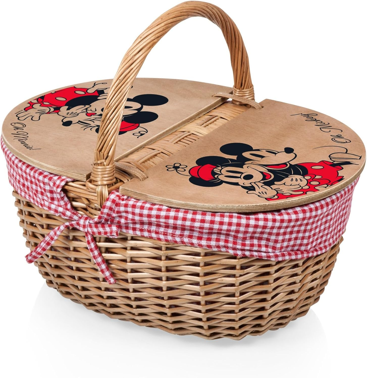 Mickey & Minnie Mouse - Country Picnic Basket, Red & White Gingham Pattern