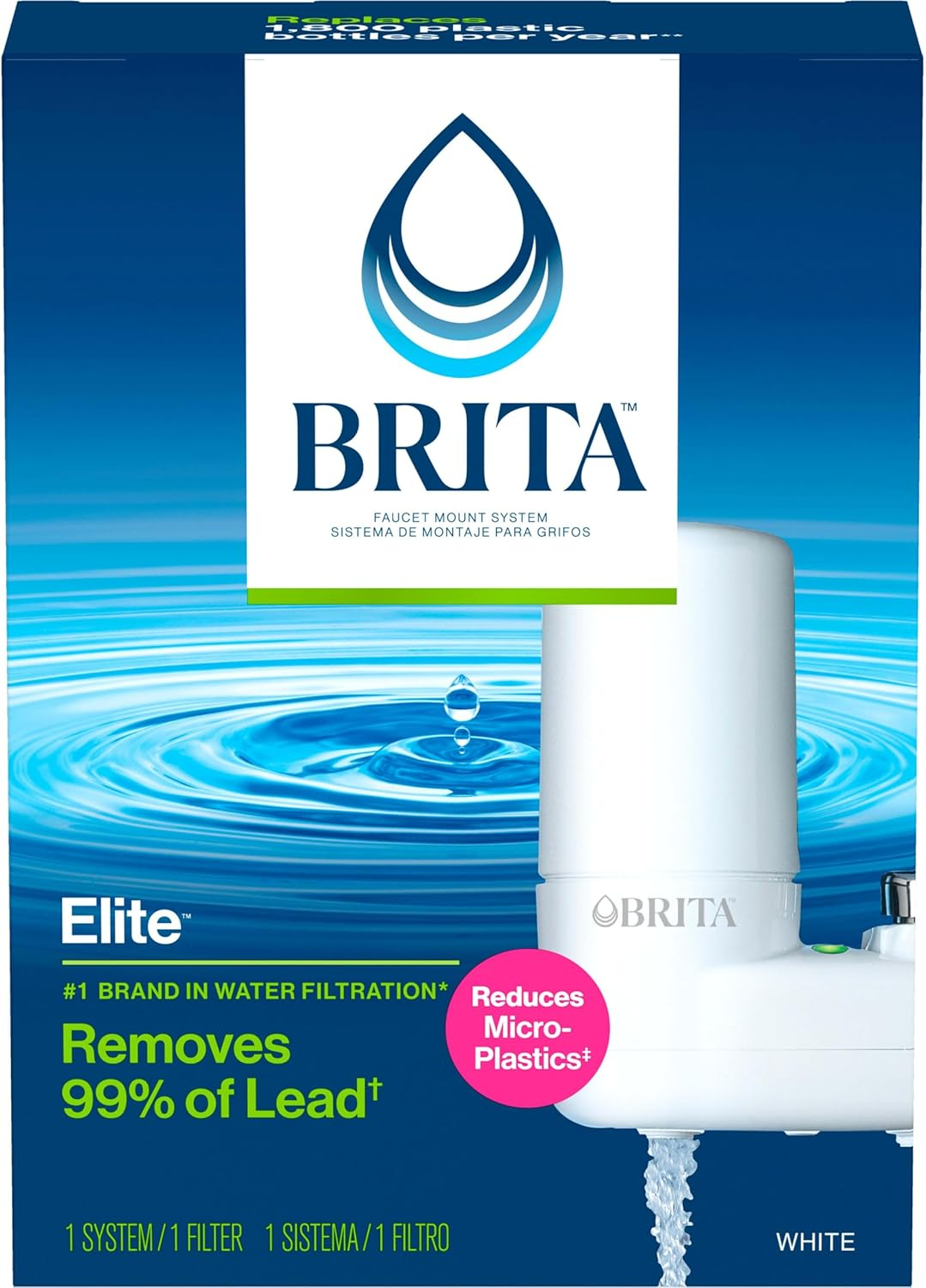 Brita Basic Faucet Mount System, Water Filter Reduces Lead and Chlorine, White