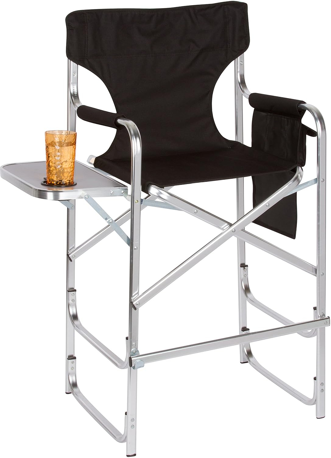 Tall Black Aluminum Foldable Director's Chair with Side Table