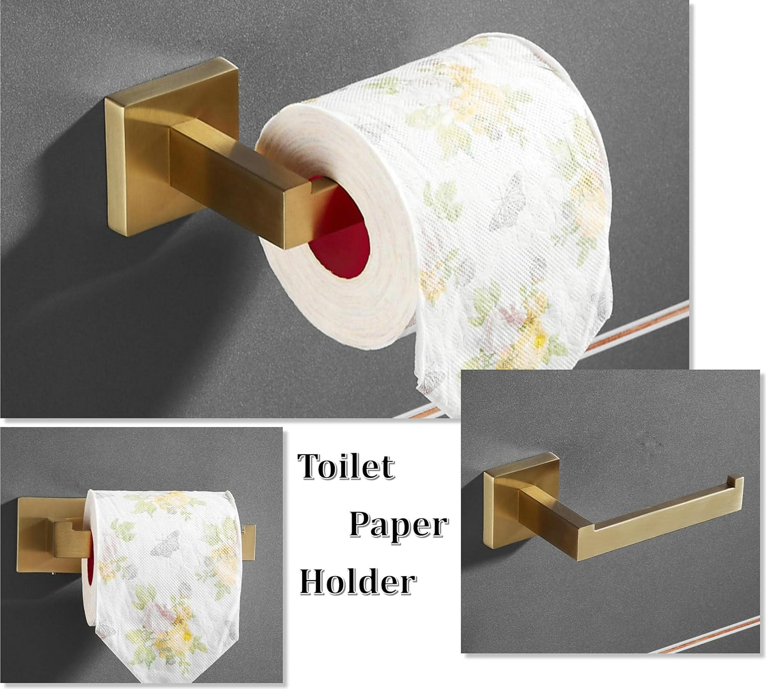 Bathroom Hardware Accessories Set Gold: Brushed Toilet Paper Holder Hand Towel Holder Towel Hook - Wall Mounted Stainless Steel 3 Pieces Towel Bar Set SHUNLI
