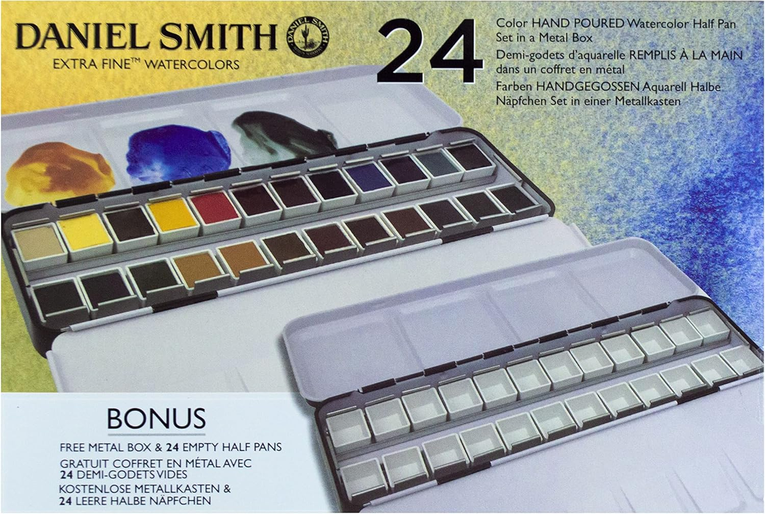 Daniel Smith Extra Fine Watercolor Half Pan Paint Set, 24-Colors & 24 Empty Half Pans