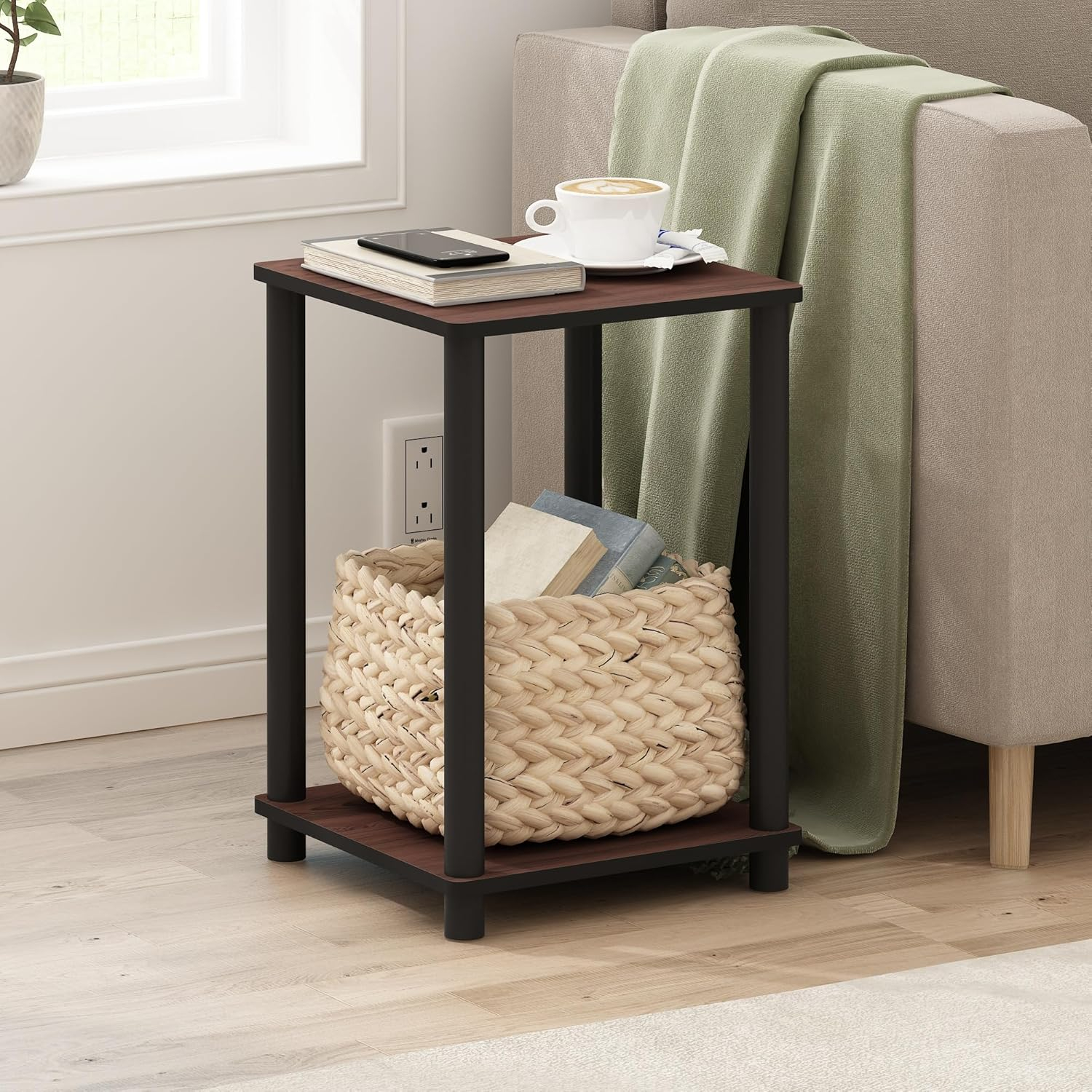 Furinno Turn-N-Tube Haydn Engineered Wood End Table in Dark Cherry/Black