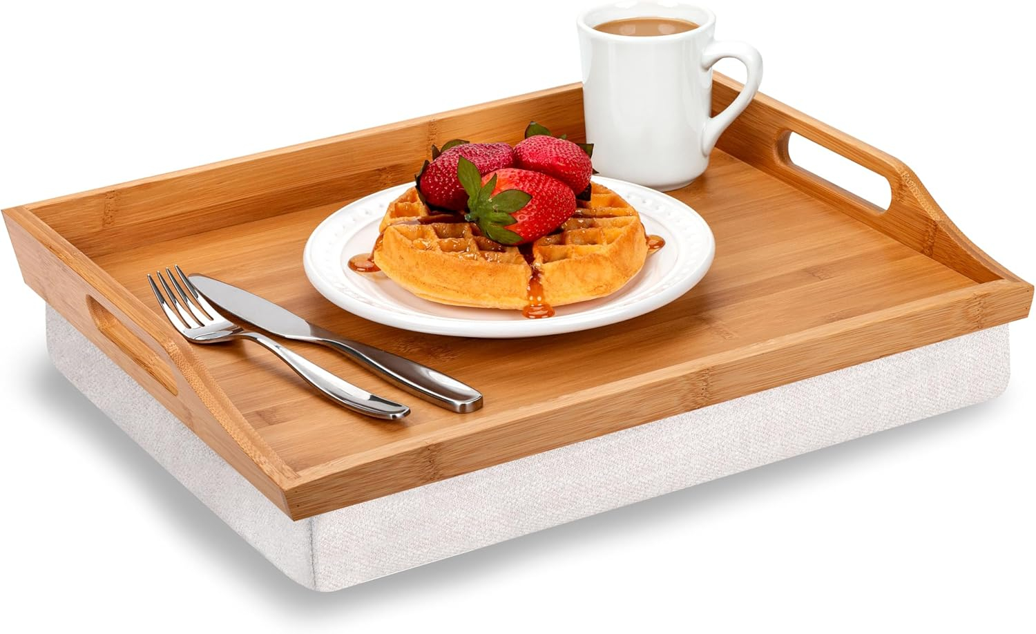 Rossie Home Lap Tray with Detachable Pillow, Natural Bamboo