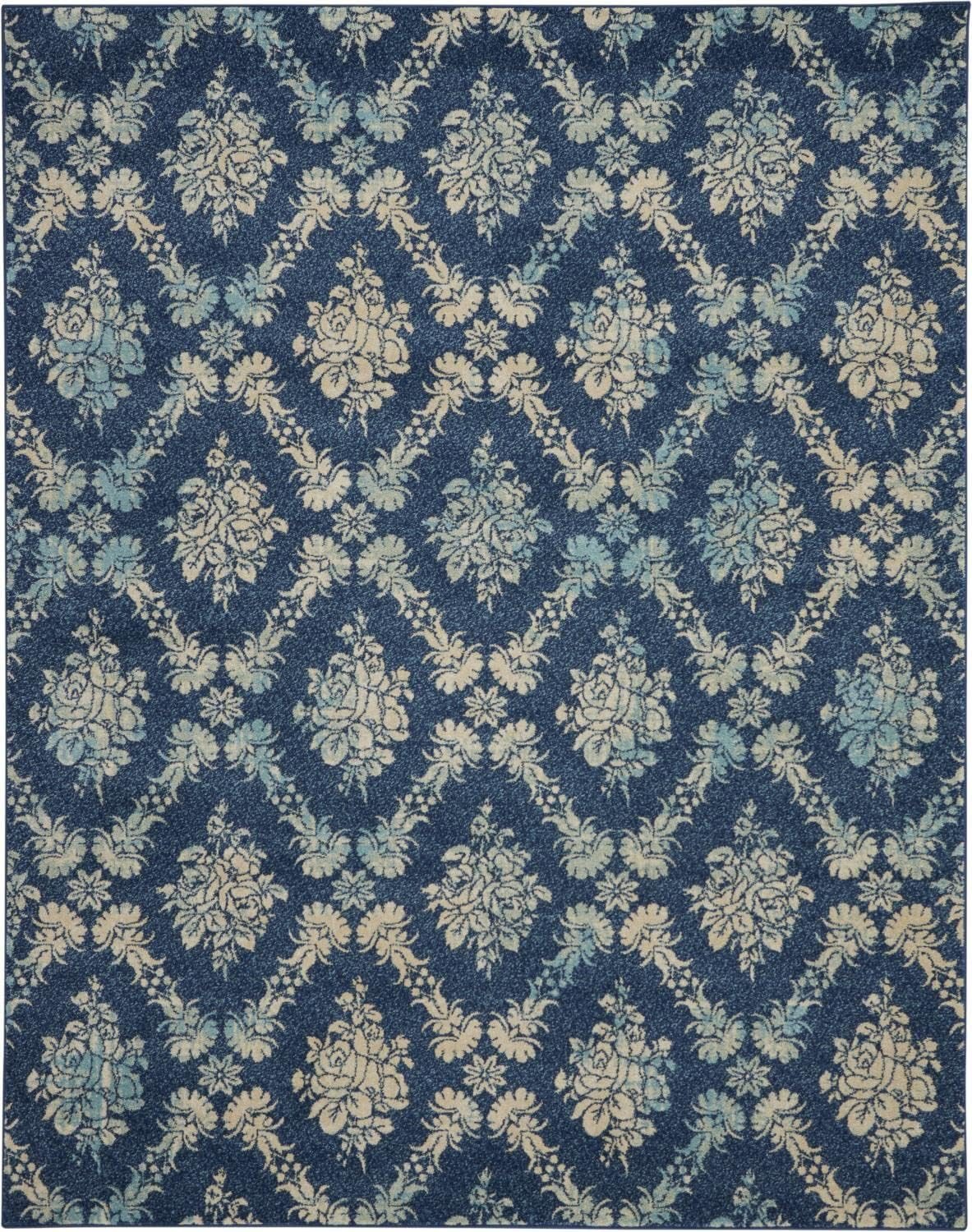 Nourison Tranquil Floral Navy/Light Blue 8' x 10' Area Rug, (8x10)