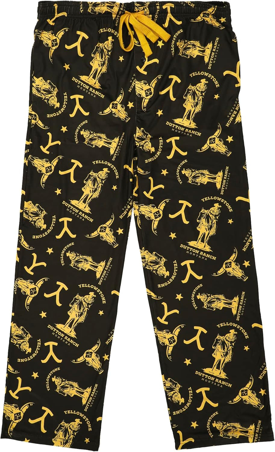 Yellowstone Dutton Ranch & Logo AOP Men's Black Wash Sleep Pajama Pants-XL