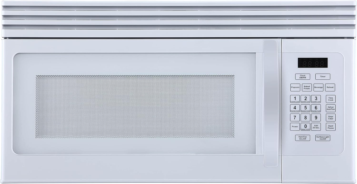 Black+Decker EM044KJNP10A 1.6-Cu. Ft. Over-the-Range Microwave with Top Mount Air Recirculation Vent, White