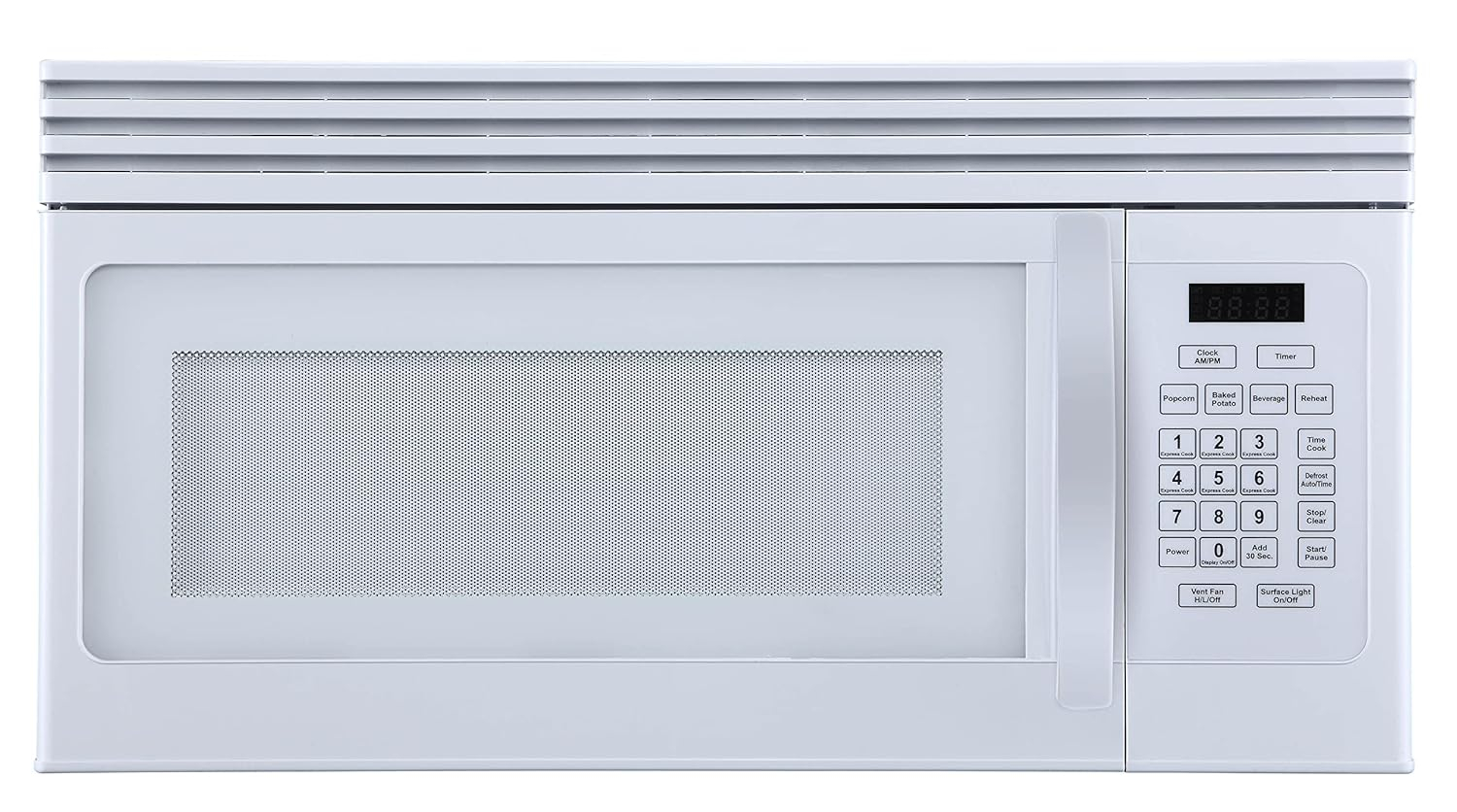 Black+Decker EM044KJNP10A 1.6-Cu. Ft. Over-the-Range Microwave with Top Mount Air Recirculation Vent, White
