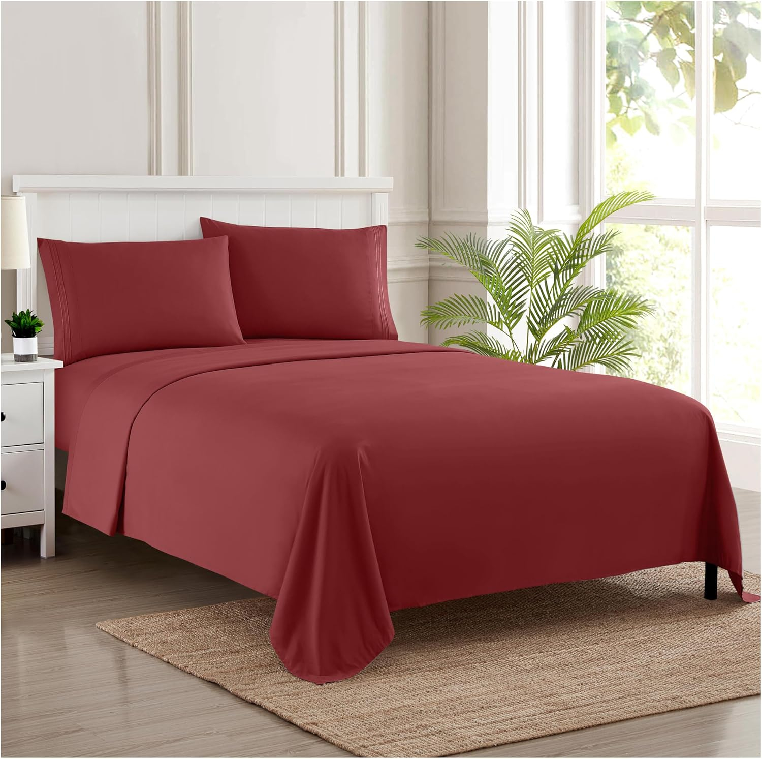 Sweet Home Collection 1800 Series Bed Sheets - Extra Soft Microfiber Deep Pocket Sheet Set - Burgundy, Twin