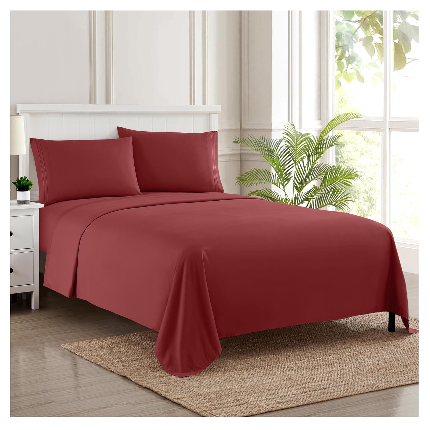 Sweet Home Collection 1800 Series Bed Sheets - Extra Soft Microfiber Deep Pocket Sheet Set - Burgundy, Twin