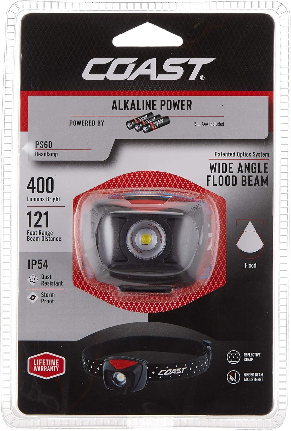 Coast Polysteel 60 400 Lumen Stormproof LED Headlamp (30415), Black