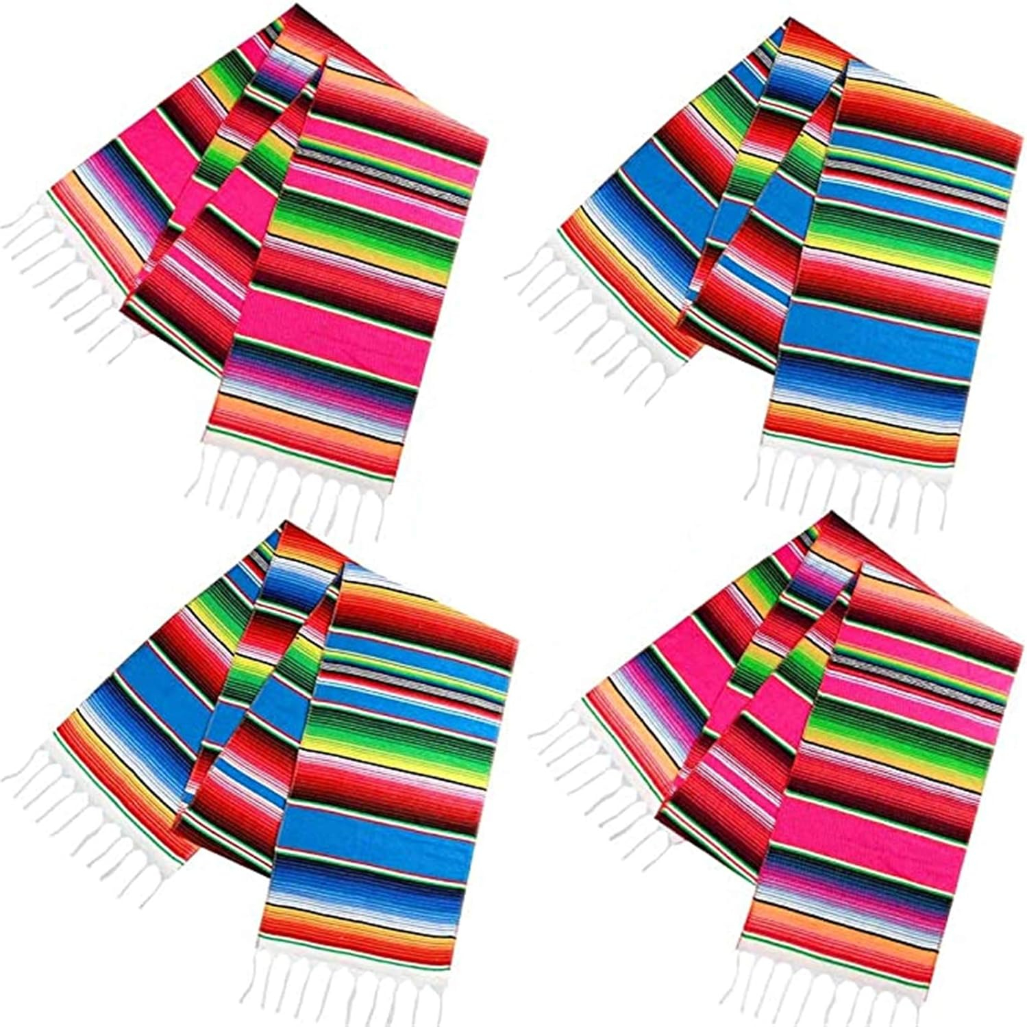 Habbi Mexican Table Runner 4Pack 14 x 110 Inches Large Mexican Theme Party Decoration for Cinco de Mayo Fiesta Party Serape Table Runner Red and Blue